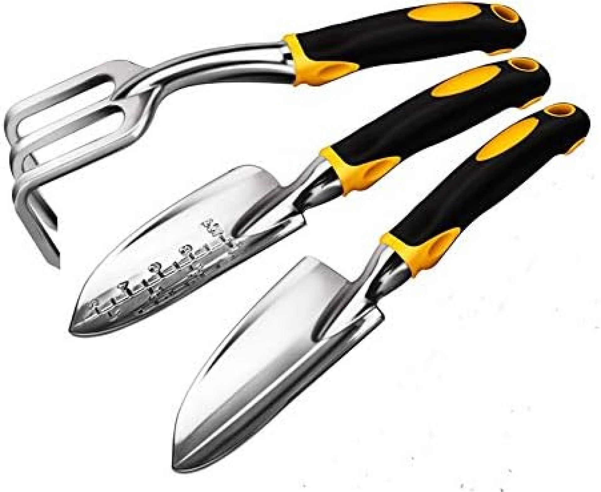 Sinoer 3PCS Garden Tool Set Heavy Duty Cast Gardening Tools-Aluminum Heads with Soft Rubberized Non-Slip Handle – Included Trowel, Transplant Trowel and Cultivator Hand Rake Sinoer 3PCS Garden Tool Set Heavy Duty Cast Gardening Tools-Aluminum Heads with Soft Rubberized Non-Slip Handle – Included Trowel, Transplant Trowel and Cultivator Hand Rake