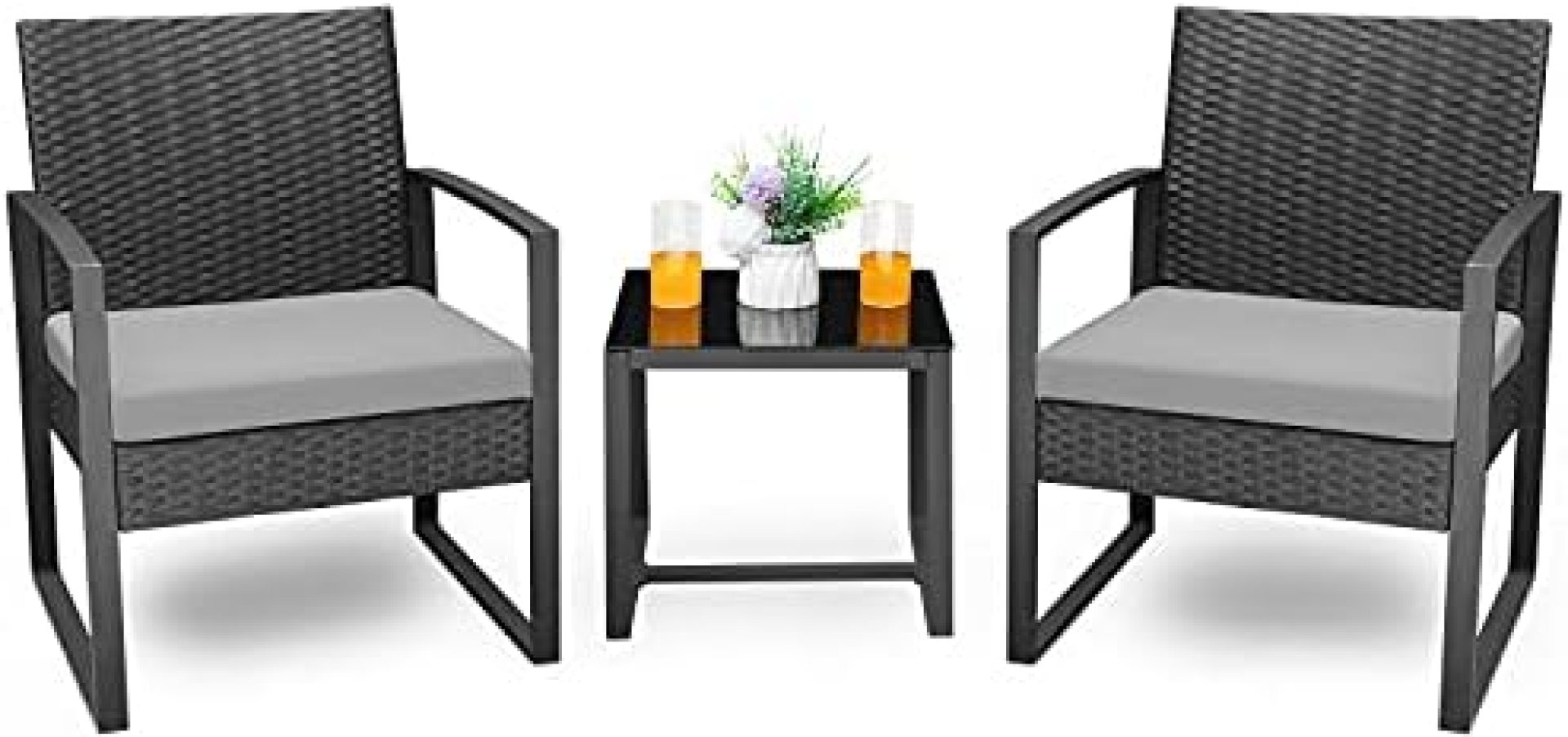 Homall Balcony Furniture Patio Chairs Set of 2 with Table 3 Piece Patio Furniture Set Bistro Table Set for Garden Backyard Outdoor Patio Use Porch Chairs Cushioned PE Wicker Bistro Set Rattan (Grey) Homall Balcony Furniture Patio Chairs Set of 2 with Table 3 Piece Patio Furniture Set Bistro Table Set for Garden Backyard Outdoor Patio Use Porch Chairs Cushioned PE Wicker Bistro Set Rattan (Grey)
