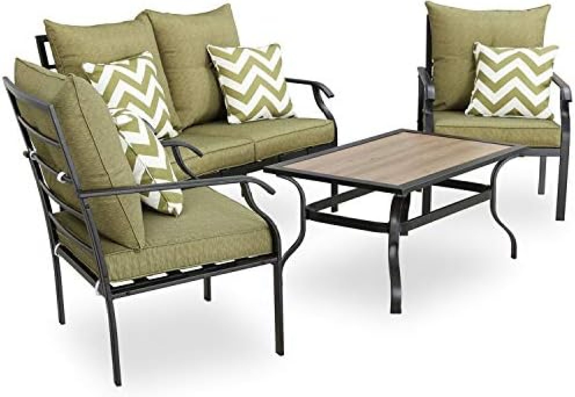 PatioFestival Patio Conversation Set 4 Pieces Cushioned Metal Outdoor Furniture Sets with Thick Cushions Pillows All Weather Frame (Green) PatioFestival Patio Conversation Set 4 Pieces Cushioned Metal Outdoor Furniture Sets with Thick Cushions Pillows All Weather Frame (Green)