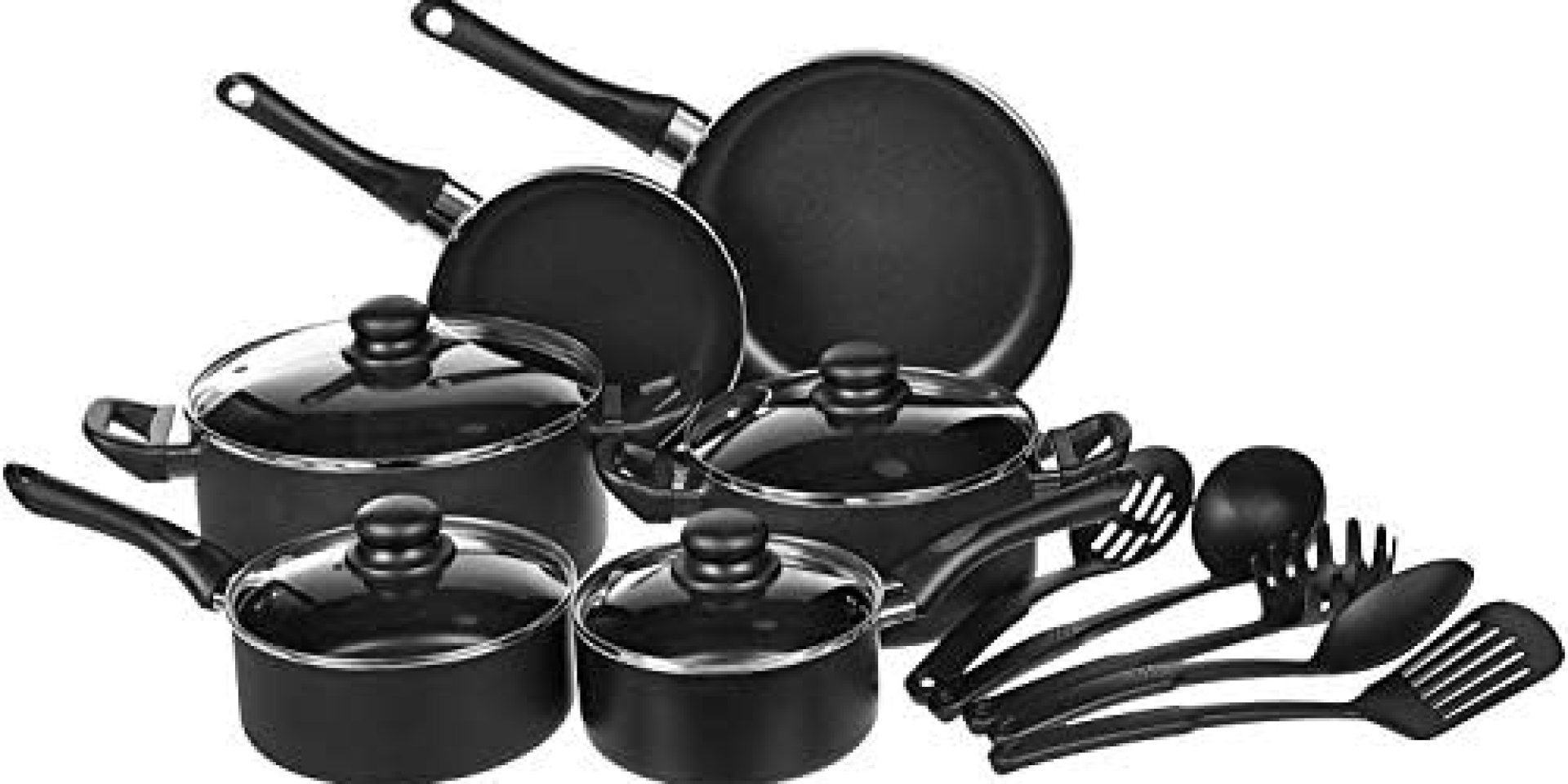 Amazon Basics Non-Stick Cookware Set, Pots, Pans and Utensils – 15-Piece Set Amazon Basics Non-Stick Cookware Set, Pots, Pans and Utensils – 15-Piece Set