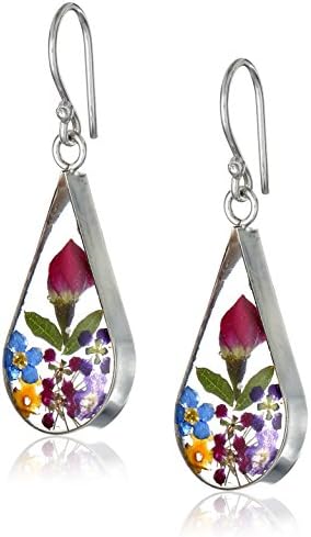 Sterling Silver Pressed Flower Teardrop Earrings Sterling Silver Pressed Flower Teardrop Earrings