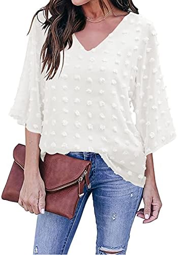 LookbookStore Women’s Casual V Neck Bell Sleeve Blouse Swiss Dot Loose Shirt Top LookbookStore Women’s Casual V Neck Bell Sleeve Blouse Swiss Dot Loose Shirt Top
