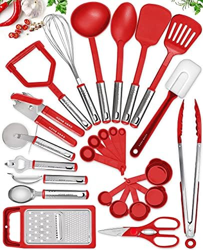 25 Kitchen Utensil Set Home Hero – Nylon Cooking Utensils – Kitchen Utensils with Spatula – Kitchen Gadgets Cookware Set – Kitchen Tool Set- Red 25 Kitchen Utensil Set Home Hero – Nylon Cooking Utensils – Kitchen Utensils with Spatula – Kitchen Gadgets Cookware Set – Kitchen Tool Set- Red