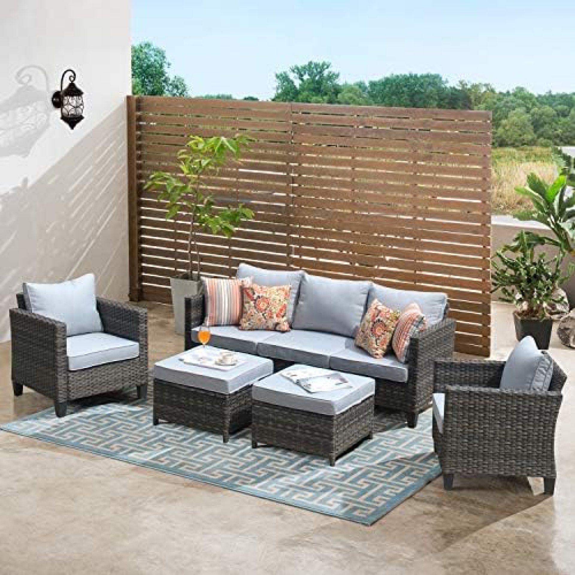 ovios Patio furnitue, Outdoor Furniture Sets, Modern Wicker Patio Furniture sectional and 2 Pillows, All Weather Garden Patio Sofa, Backyard, Steel (Grey-Grey) ovios Patio furnitue, Outdoor Furniture Sets, Modern Wicker Patio Furniture sectional and 2 Pillows, All Weather Garden Patio Sofa, Backyard, Steel (Grey-Grey)
