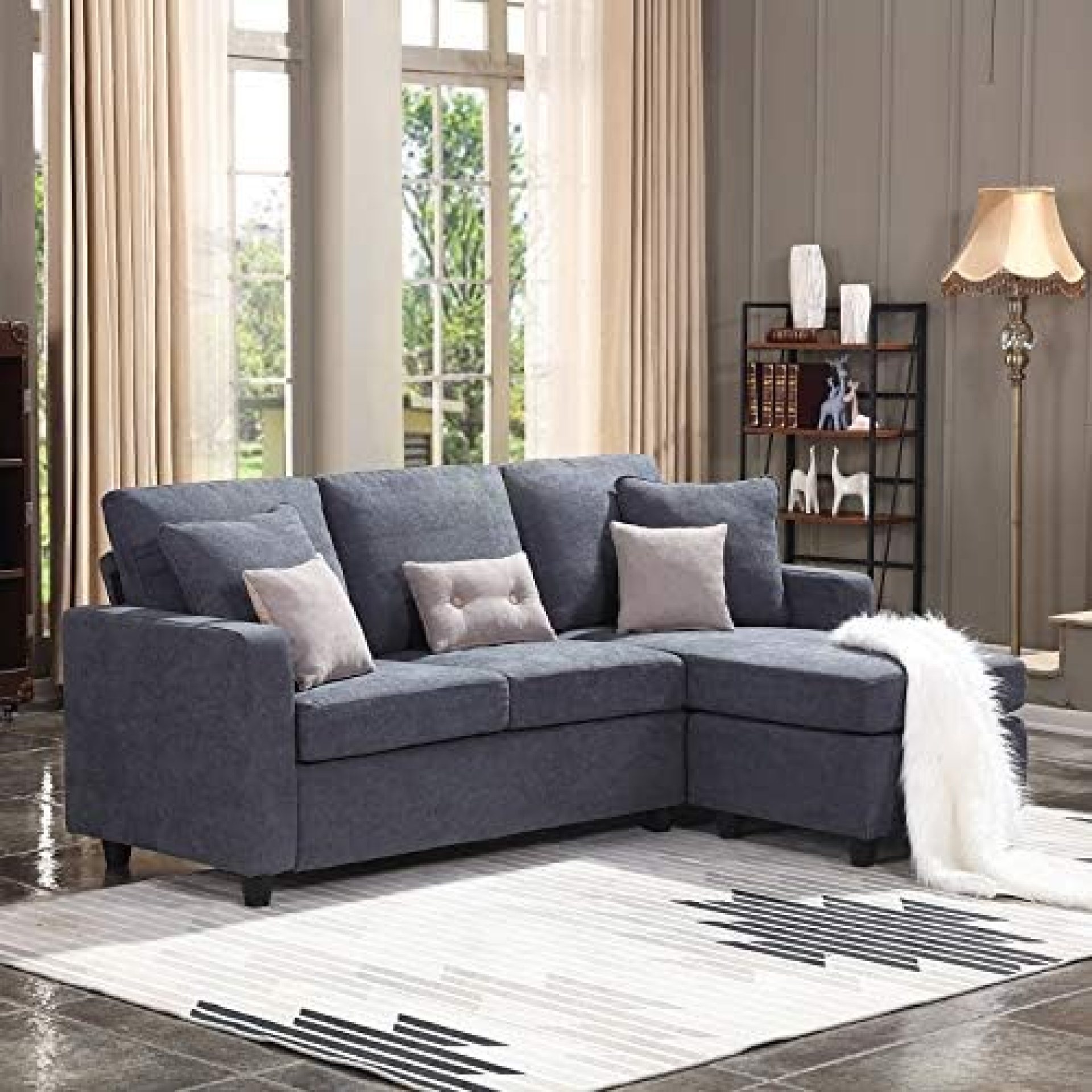 HONBAY Convertible Sectional Sofa Couch, L-Shaped Couch with Modern Linen Fabric for Small Space Dark Grey HONBAY Convertible Sectional Sofa Couch, L-Shaped Couch with Modern Linen Fabric for Small Space Dark Grey