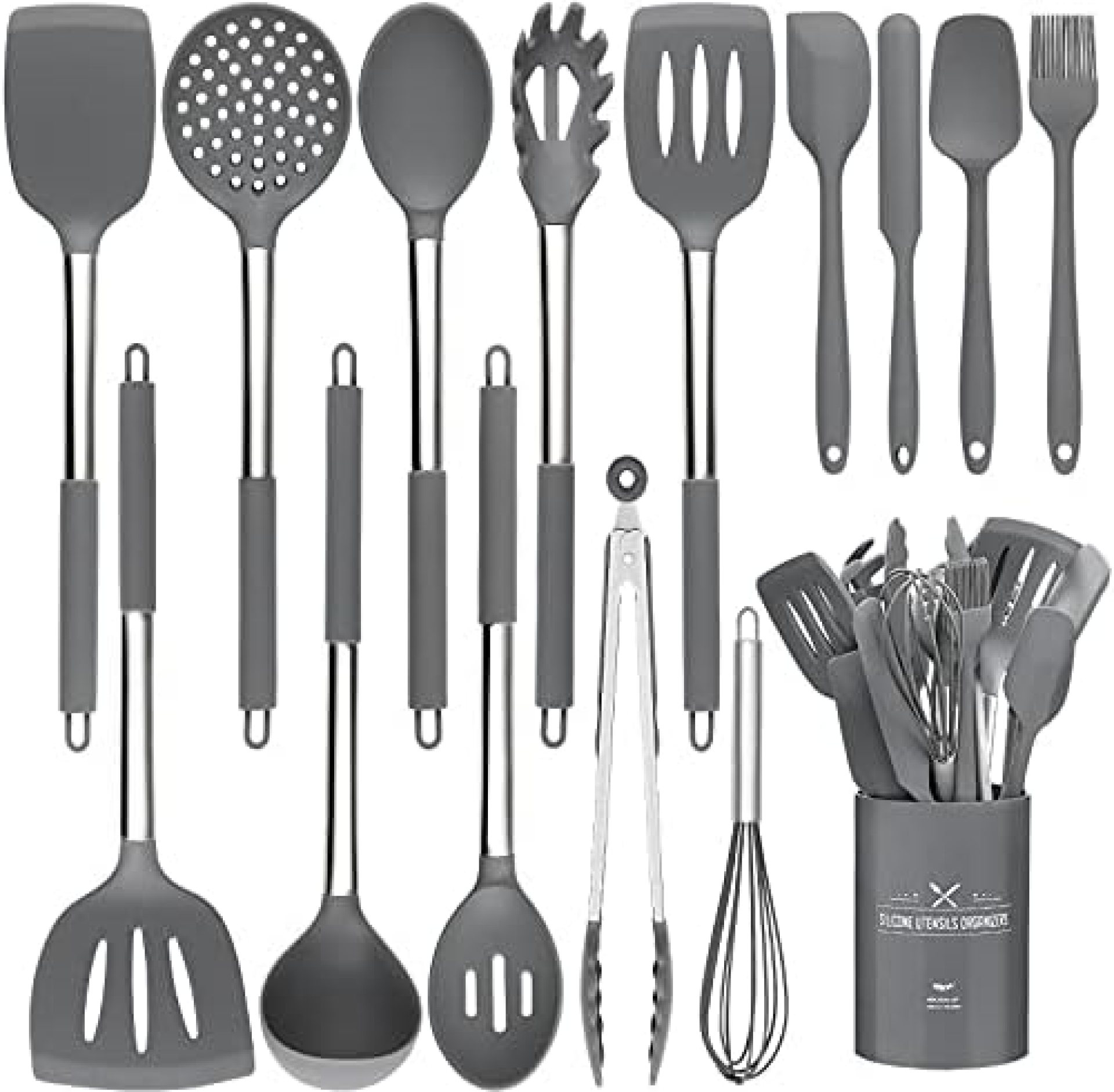 15 PCS Silicone Kitchen Cooking Utensils Set, Heat-Resistant Utensil Set with Premium Stainless Handles for Cooking and Baking, Non-Stick Spatula Kitchen Gadgets Cookware Set(Gray) 15 PCS Silicone Kitchen Cooking Utensils Set, Heat-Resistant Utensil Set with Premium Stainless Handles for Cooking and Baking, Non-Stick Spatula Kitchen Gadgets Cookware Set(Gray)
