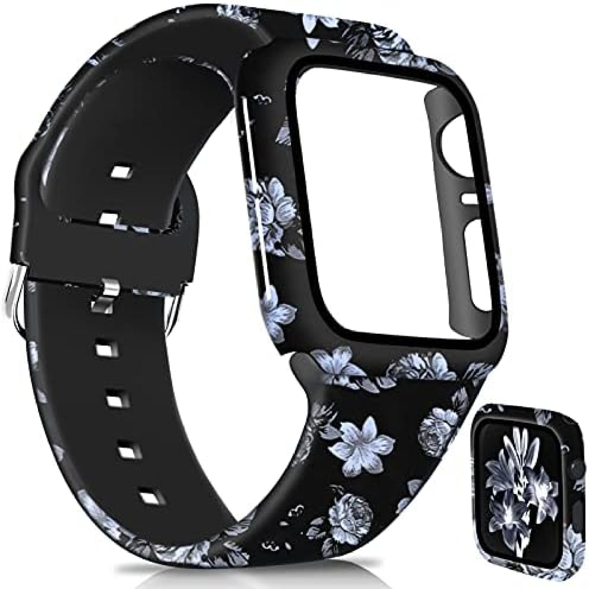 EPLST Sport Bands with Hard PC Screen Protector Case Compatible with Apple Watch 40 44mm, Soft Silicone Replacement Strap Women Men Wristbands for iWatch Series 6 5 4, SE (40mm, Black Flower) EPLST Sport Bands with Hard PC Screen Protector Case Compatible with Apple Watch 40 44mm, Soft Silicone Replacement Strap Women Men Wristbands for iWatch Series 6 5 4, SE (40mm, Black Flower)