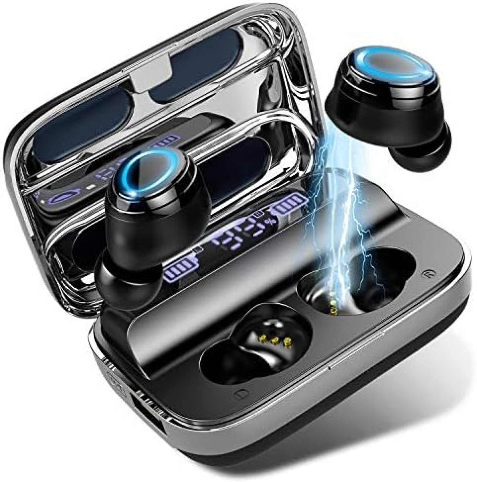 Donerton Wireless Earbuds, Bluetooth 5.0 Headphones 140 Hours Playtime Earphones with Charging Case, in Ear Headset IP7 Waterproof Earbuds Noise Cancelling Microphone, LCD Display, for Sports/Working Donerton Wireless Earbuds, Bluetooth 5.0 Headphones 140 Hours Playtime Earphones with Charging Case, in Ear Headset IP7 Waterproof Earbuds Noise Cancelling Microphone, LCD Display, for Sports/Working