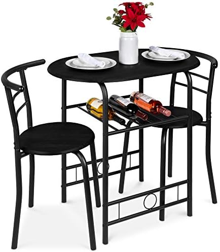 Best Choice Products 3-Piece Wooden Round Table & Chair Set for Kitchen, Dining Room, Compact Space w/Steel Frame, Built-in Wine Rack – Black Best Choice Products 3-Piece Wooden Round Table & Chair Set for Kitchen, Dining Room, Compact Space w/Steel Frame, Built-in Wine Rack – Black