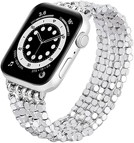 MOFREE Bracelet Compatible for Series 6 Apple Watch Band 44mm/42mm Series SE 5 Women Fashion Handmade Elastic Stretch Beads Strap for iWatch Series 4/3/2/1 42mm/44mm Replacement Silver MOFREE Bracelet Compatible for Series 6 Apple Watch Band 44mm/42mm Series SE 5 Women Fashion Handmade Elastic Stretch Beads Strap for iWatch Series 4/3/2/1 42mm/44mm Replacement Silver
