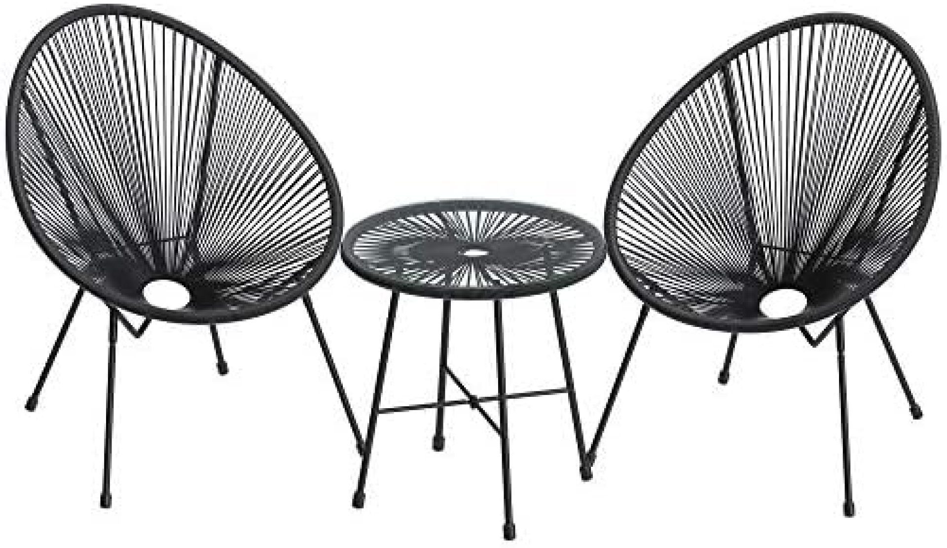 SONGMICS 3-Piece Outdoor Seating Acapulco Chair, Modern Patio Furniture Set, Glass Top Table and 2 Chairs, Indoor and Outdoor Conversation Set, Black UGGF011B01 SONGMICS 3-Piece Outdoor Seating Acapulco Chair, Modern Patio Furniture Set, Glass Top Table and 2 Chairs, Indoor and Outdoor Conversation Set, Black UGGF011B01