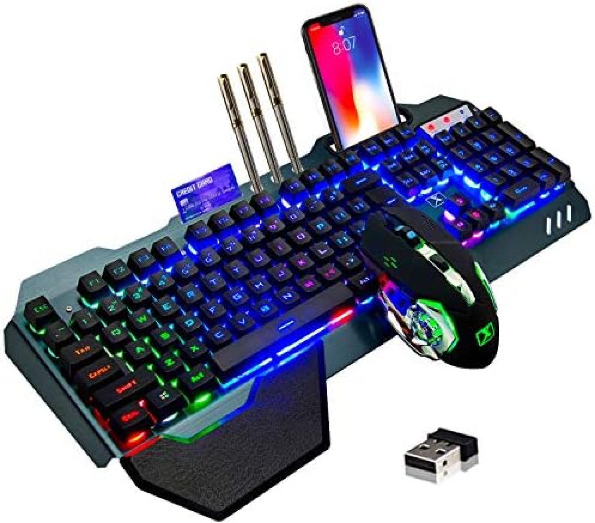 Wireless Gaming Keyboard and Mouse,Rainbow Backlit Rechargeable Keyboard Mouse with 3800mAh Battery Metal Panel,Removable Hand Rest Mechanical Feel Keyboard and 7 Color Gaming Mute Mouse for PC Gamers Wireless Gaming Keyboard and Mouse,Rainbow Backlit Rechargeable Keyboard Mouse with 3800mAh Battery Metal Panel,Removable Hand Rest Mechanical Feel Keyboard and 7 Color Gaming Mute Mouse for PC Gamers