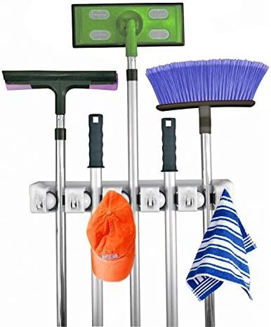 Home- It Mop and Broom Holder, 5 Position with 6 Hooks Garage Storage Holds up to 11 Tools, Storage Solutions for Broom Holders, Garage Storage Systems Broom Organizer for Garage Shelving Ideas Home- It Mop and Broom Holder, 5 Position with 6 Hooks Garage Storage Holds up to 11 Tools, Storage Solutions for Broom Holders, Garage Storage Systems Broom Organizer for Garage Shelving Ideas