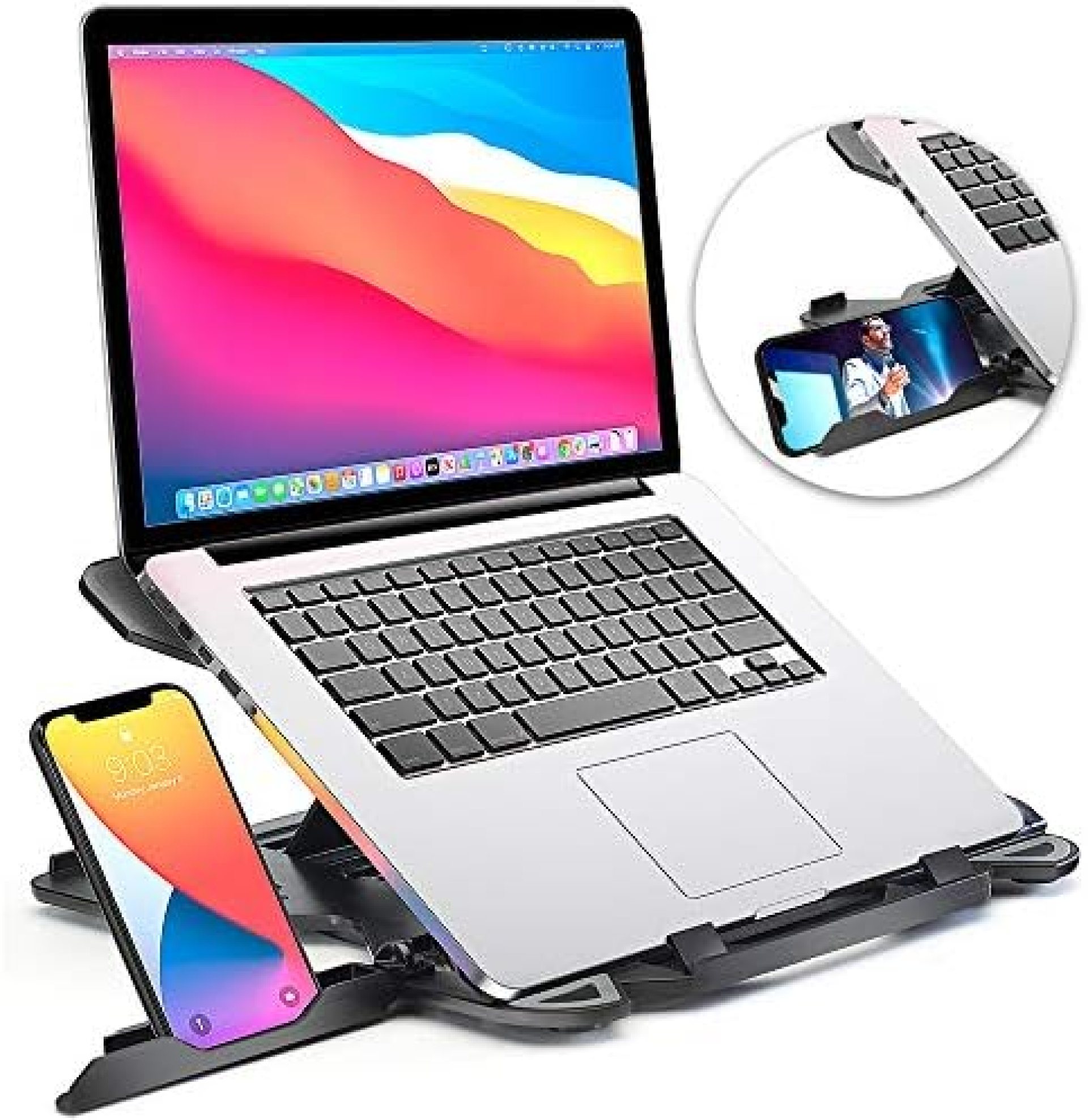 Laptop Stand for Desk, Adjustable Laptop Stand for Desk, Laptop Riser for MacBook Pro and Air 13 15 17 inch, Laptop Stands Adjustable, Ergonomic Computer Stand, Notebook Stand Patented SecureStop Laptop Stand for Desk, Adjustable Laptop Stand for Desk, Laptop Riser for MacBook Pro and Air 13 15 17 inch, Laptop Stands Adjustable, Ergonomic Computer Stand, Notebook Stand Patented SecureStop