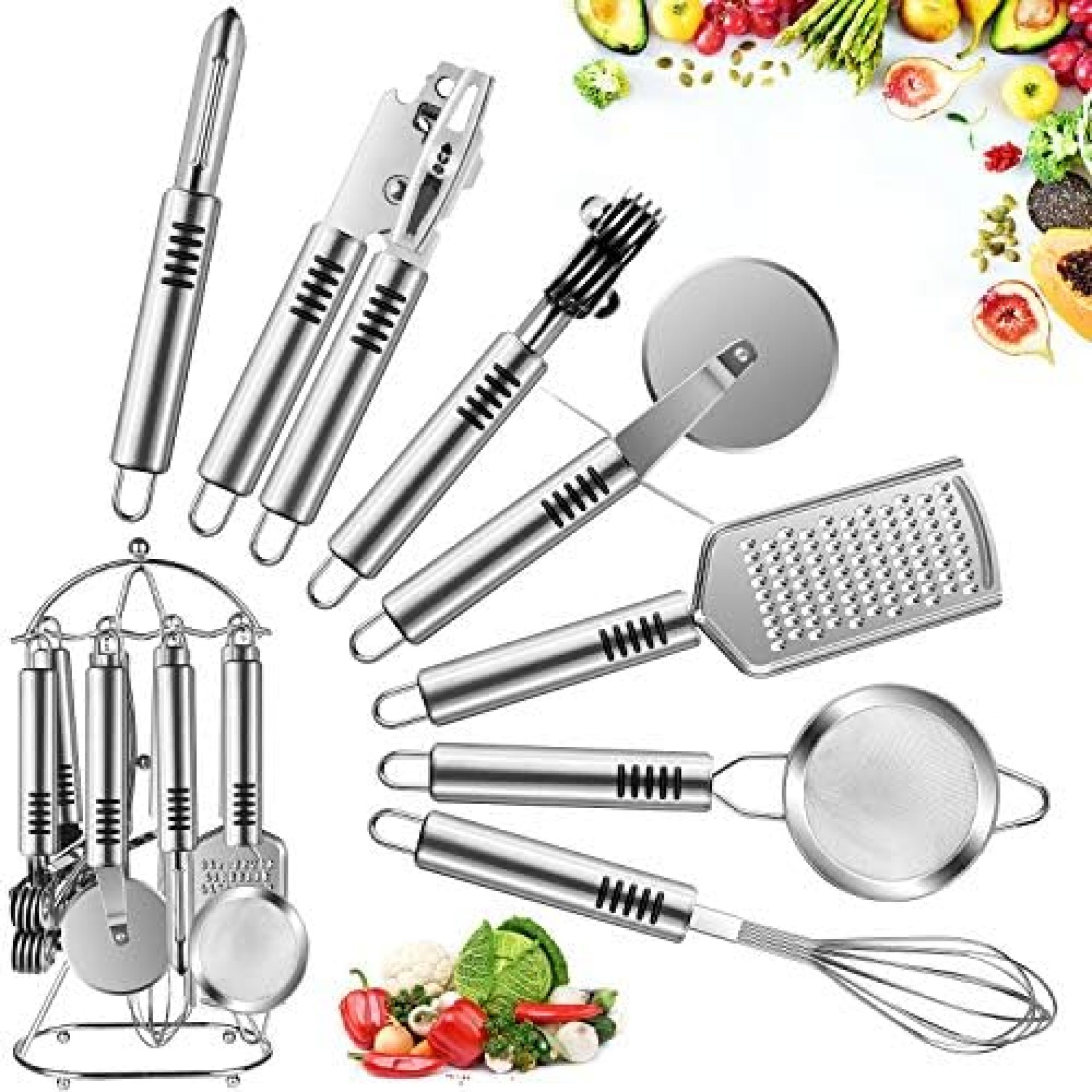 Sveetlife Kitchen Utensils Gadgets, Essential Stainess Steel Utensils Set of 8-Piece Practical Design Tool Set with Utensil Holder for Cooking Meals Housewarming Gift Sveetlife Kitchen Utensils Gadgets, Essential Stainess Steel Utensils Set of 8-Piece Practical Design Tool Set with Utensil Holder for Cooking Meals Housewarming Gift