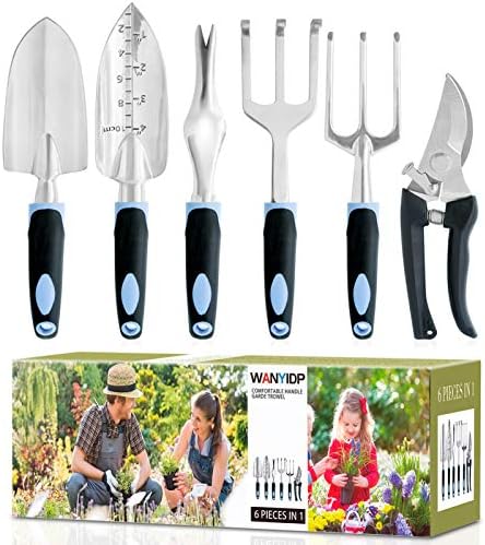 wanyi Garden Tool Set, 6-Piece Aluminum Lightweight Gardening kit with Soft Rubber Anti-Skid Ergonomic Handle, Garden Gift kit (Black/Blue) wanyi Garden Tool Set, 6-Piece Aluminum Lightweight Gardening kit with Soft Rubber Anti-Skid Ergonomic Handle, Garden Gift kit (Black/Blue)