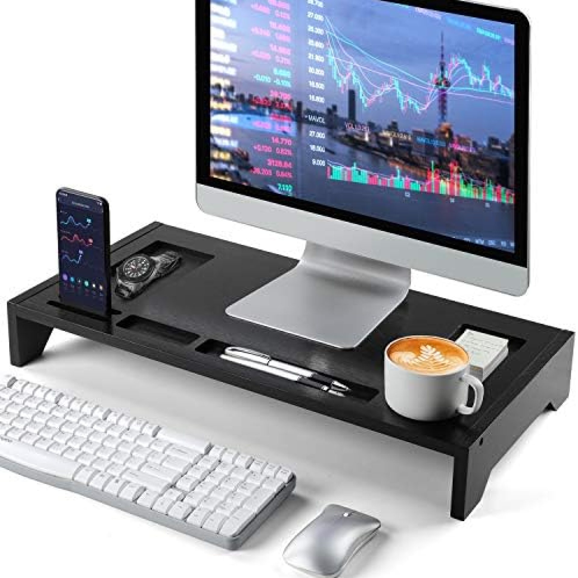 Bamboo Monitor Stand Riser 23″ Desk Storage Organizer Monitor Riser Monitor Stand PC Stand Computer Stand for Office Accessories Black Bamboo Monitor Stand Riser 23″ Desk Storage Organizer Monitor Riser Monitor Stand PC Stand Computer Stand for Office Accessories Black
