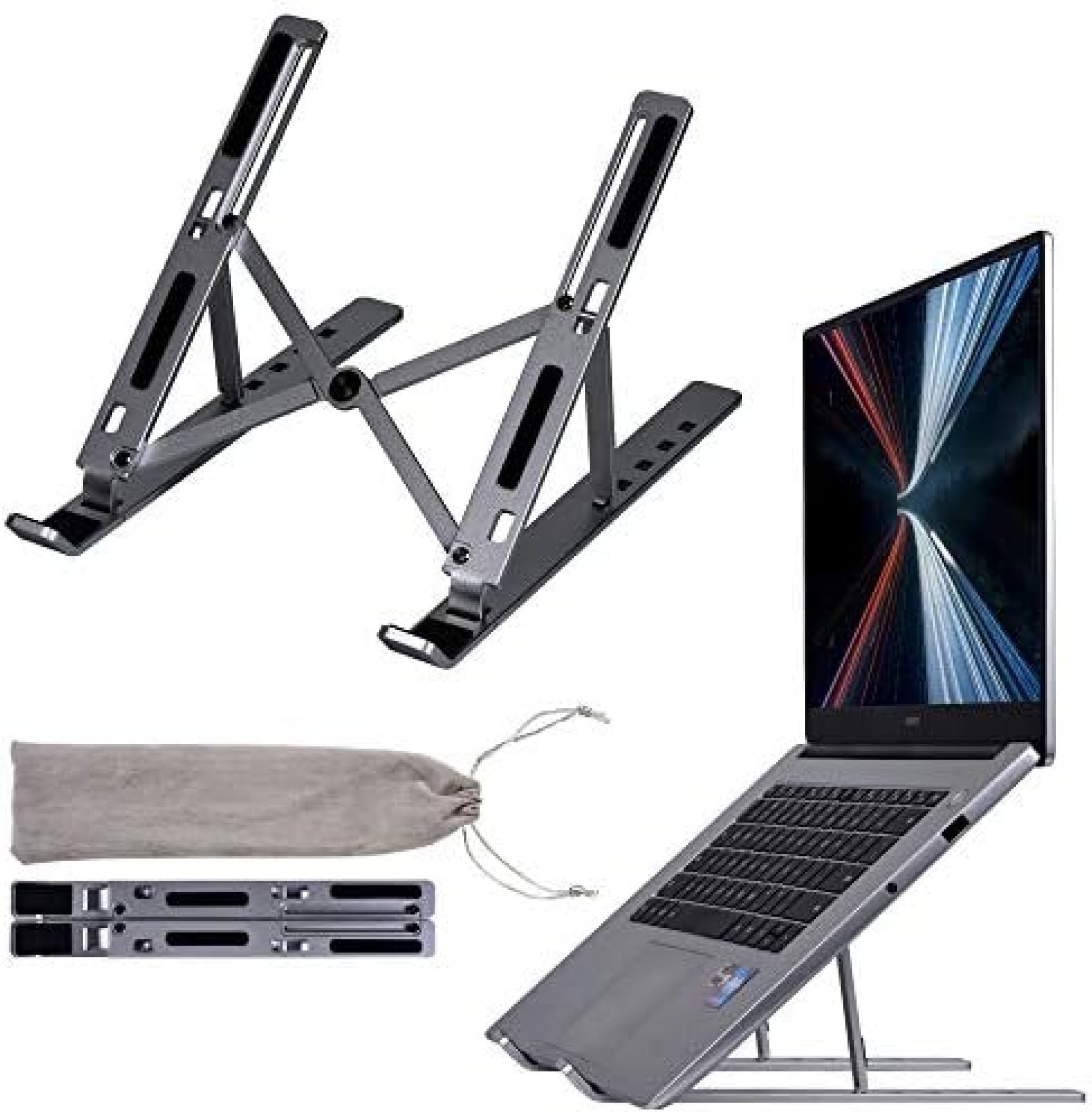 Laptop Stand for Desk, Adjustable Ergonomic Portable Aluminum Laptop Holder, Foldable Computer Stand 5 Angles Anti-Slip Laptop Riser Compatible with 9-15.6 inch Laptops, Gray Laptop Stand for Desk, Adjustable Ergonomic Portable Aluminum Laptop Holder, Foldable Computer Stand 5 Angles Anti-Slip Laptop Riser Compatible with 9-15.6 inch Laptops, Gray