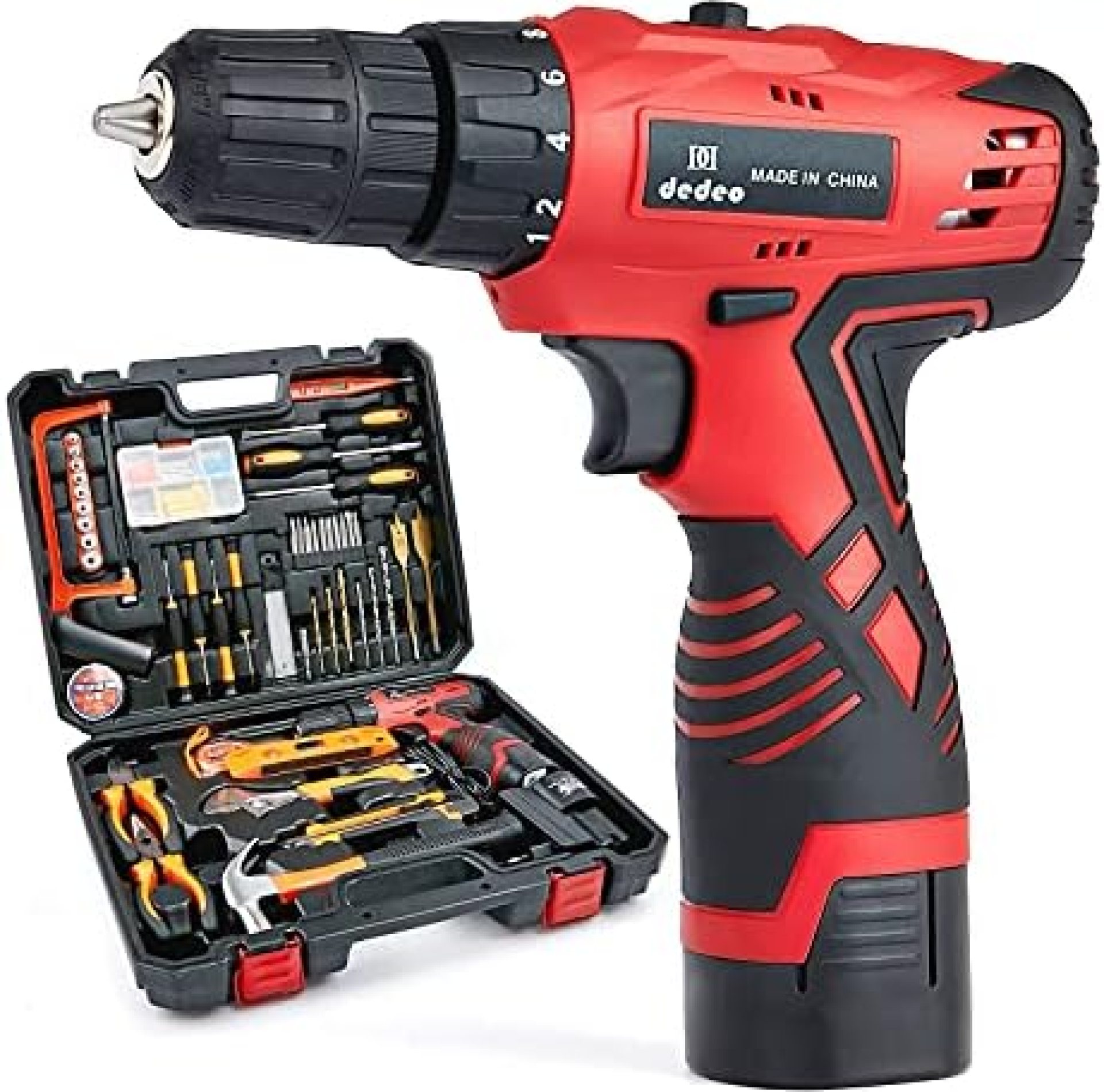 Dedeo Cordless Hammer Drill Tool Kit, 60Pcs Household Power Tools Drill Set with 16.8V Lithium Driver Claw Hammer Wrenches Pliers DIY Accessories Tool Kit Dedeo Cordless Hammer Drill Tool Kit, 60Pcs Household Power Tools Drill Set with 16.8V Lithium Driver Claw Hammer Wrenches Pliers DIY Accessories Tool Kit