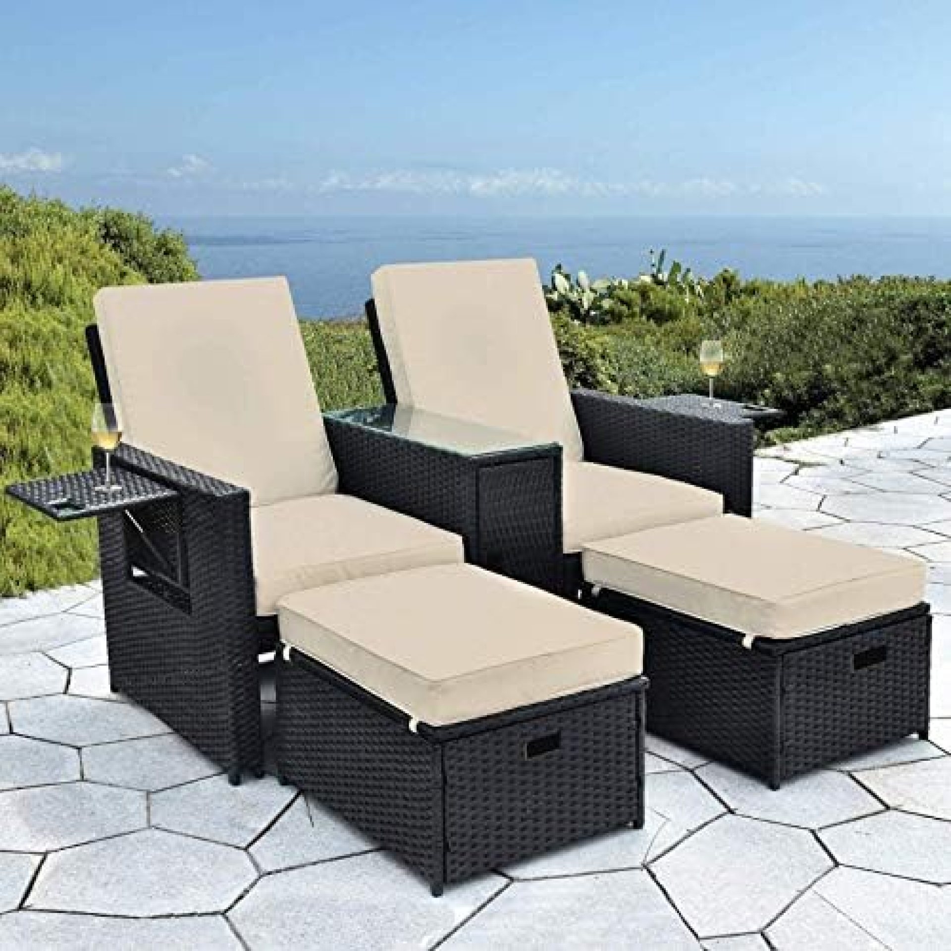 Patio Wicker Loveseat – Outdoor Rattan Sofa Set with Cushion – Adjustable Lounge Chair with Ottoman Footrest, Wicker Furniture for Garden, Patio, Balcony, Beach, Coffee Bar, Deck Patio Wicker Loveseat – Outdoor Rattan Sofa Set with Cushion – Adjustable Lounge Chair with Ottoman Footrest, Wicker Furniture for Garden, Patio, Balcony, Beach, Coffee Bar, Deck
