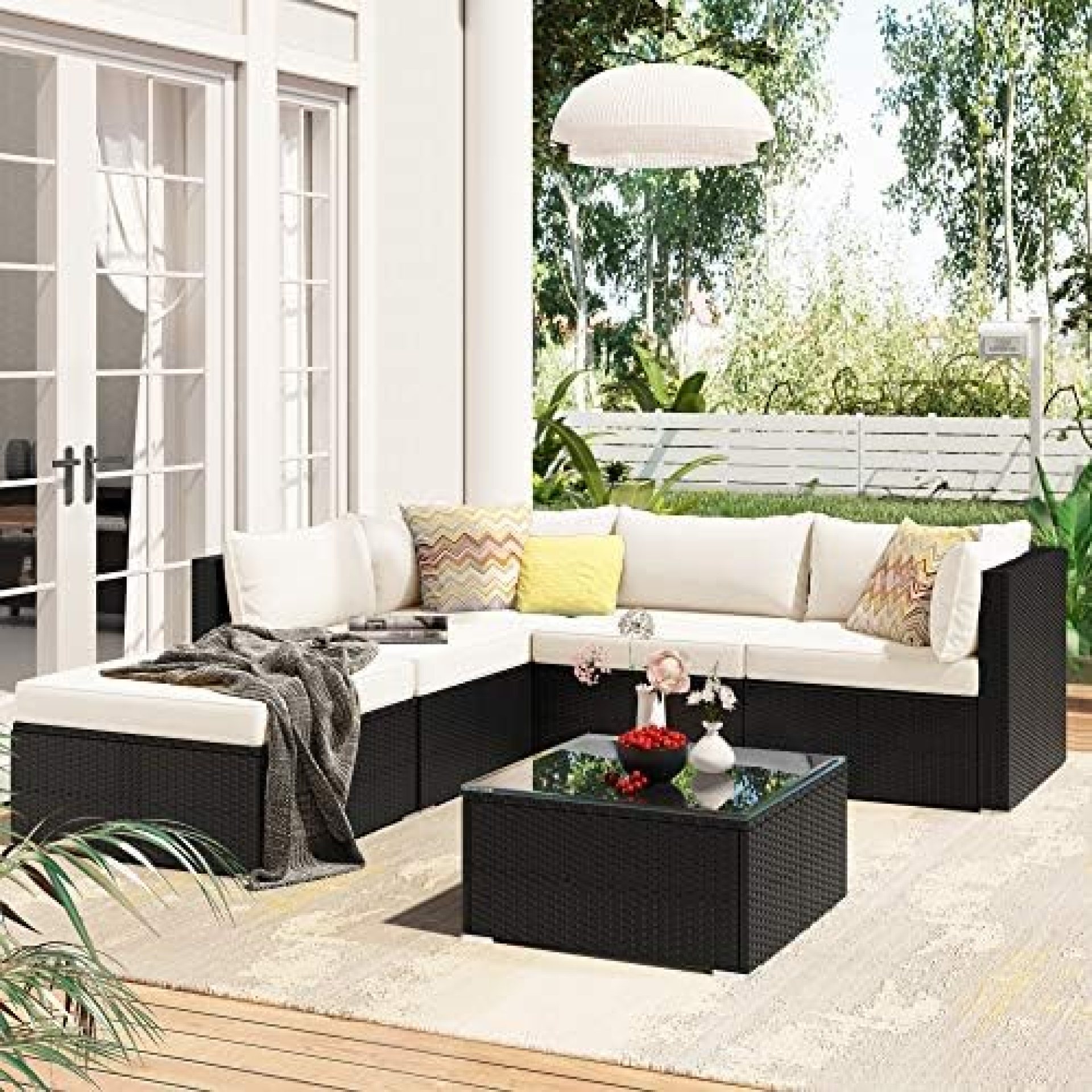 Recaceik 6 Pieces Outdoor Furniture Patio Rattan, PE Wicker Chairs Sectional Sofa Couch Conversation Sets, Beige Cushion Recaceik 6 Pieces Outdoor Furniture Patio Rattan, PE Wicker Chairs Sectional Sofa Couch Conversation Sets, Beige Cushion