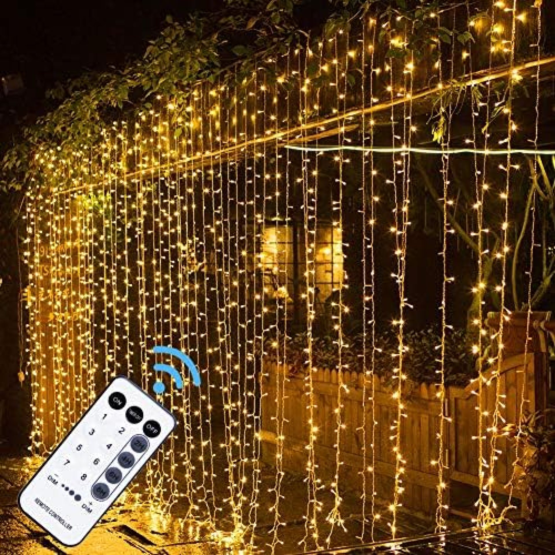MAGGIFT 304 LED Curtain String Lights, 9.8 x 9.8 ft, 8 Modes Plug in Fairy String Light with Remote Control, Christmas, Backdrop for Indoor Outdoor Bedroom Window Wedding Party Decoration, Warm White MAGGIFT 304 LED Curtain String Lights, 9.8 x 9.8 ft, 8 Modes Plug in Fairy String Light with Remote Control, Christmas, Backdrop for Indoor Outdoor Bedroom Window Wedding Party Decoration, Warm White