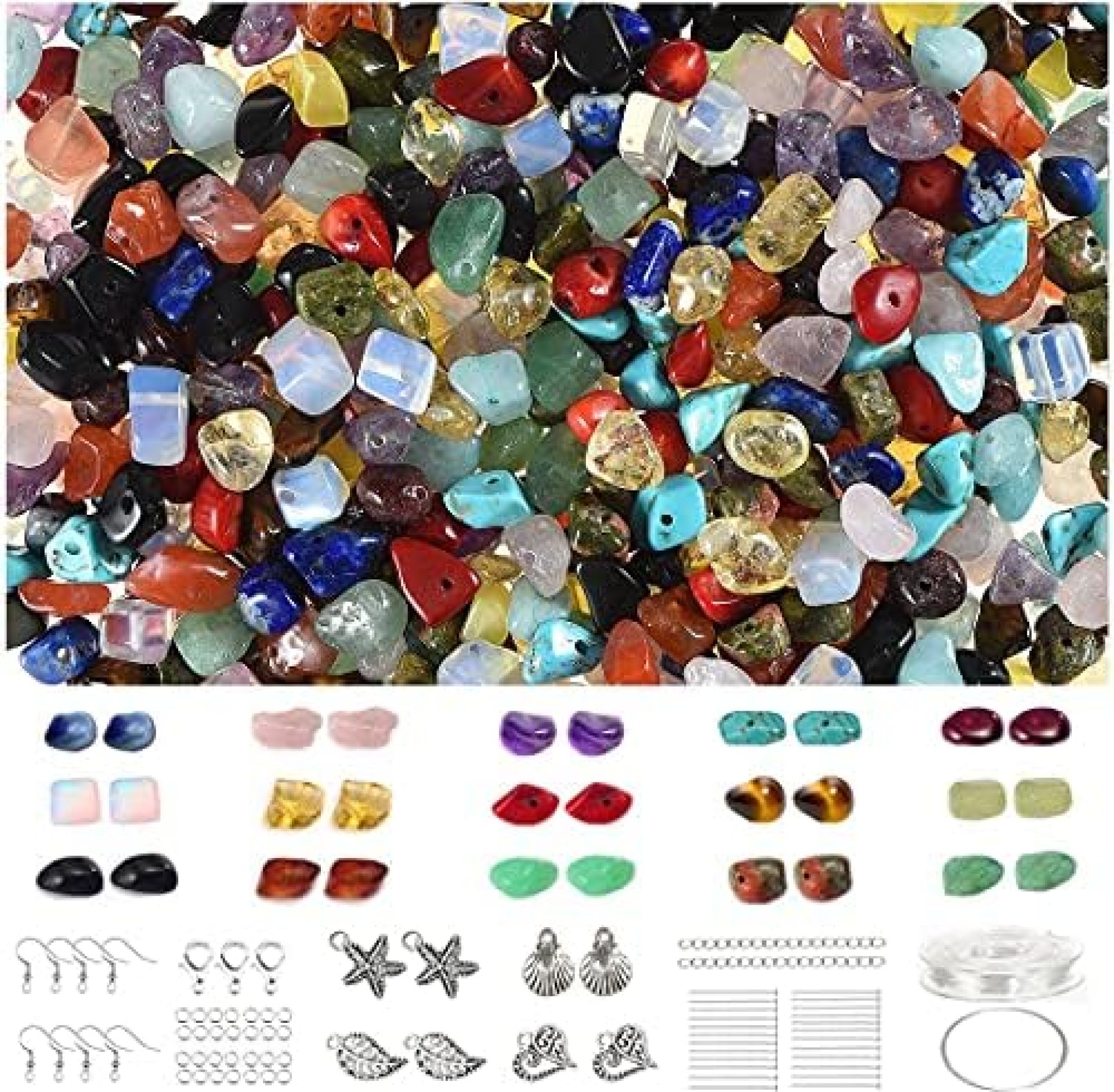700 pcs Multicolor Crystal Stone Beads and Jewelry Making Kit, Genuine Natural Gemstones 5-8 mm Tumble Polished with Smooth Surface, Earring Necklace and Bracelets Making Supplies 700 pcs Multicolor Crystal Stone Beads and Jewelry Making Kit, Genuine Natural Gemstones 5-8 mm Tumble Polished with Smooth Surface, Earring Necklace and Bracelets Making Supplies