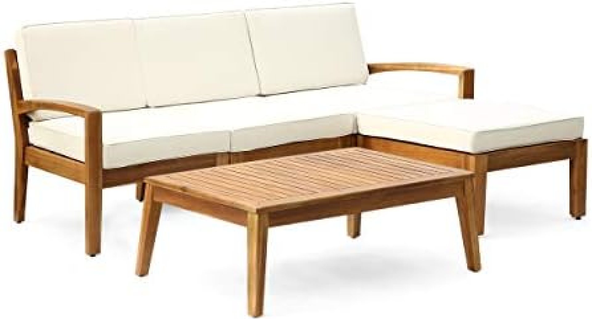 Christopher Knight Home Grenada Sectional Sofa Set | 5-Piece 3-Seater | Includes Coffee Table and Ottoman | Acacia Wood Frame | Water-Resistant Cushions | Teak and Beige, Finish Christopher Knight Home Grenada Sectional Sofa Set | 5-Piece 3-Seater | Includes Coffee Table and Ottoman | Acacia Wood Frame | Water-Resistant Cushions | Teak and Beige, Finish