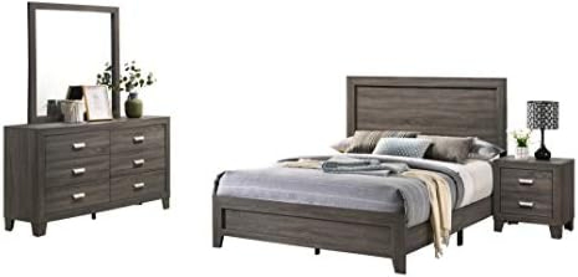Best Quality Furniture 4PC Full Bed + Dresser + Mirror + Nightstand, Gray Best Quality Furniture 4PC Full Bed + Dresser + Mirror + Nightstand, Gray
