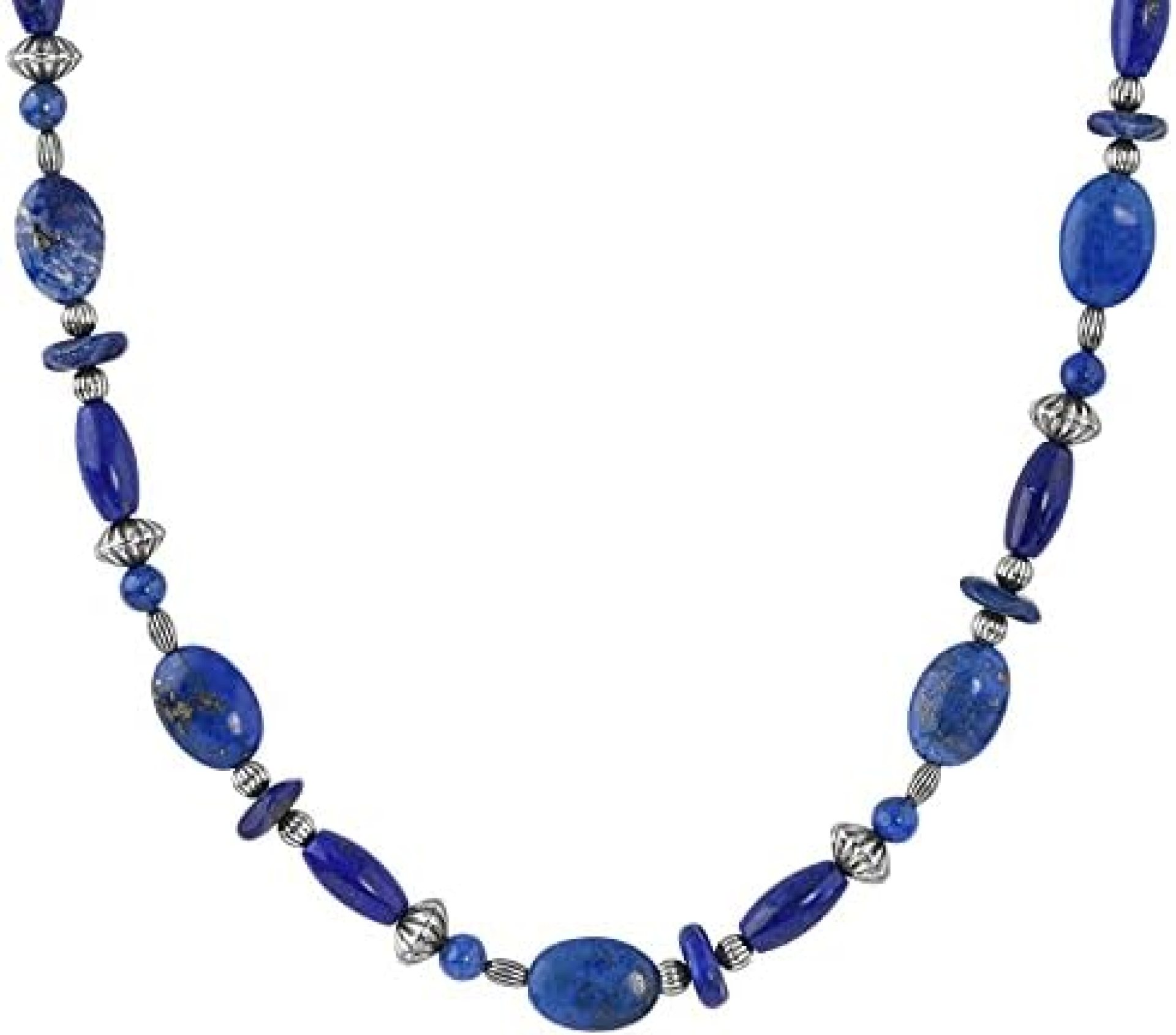 American West Sterling Blue Lapis Gemstone Bead Necklace 16 to 18 Inch American West Sterling Blue Lapis Gemstone Bead Necklace 16 to 18 Inch