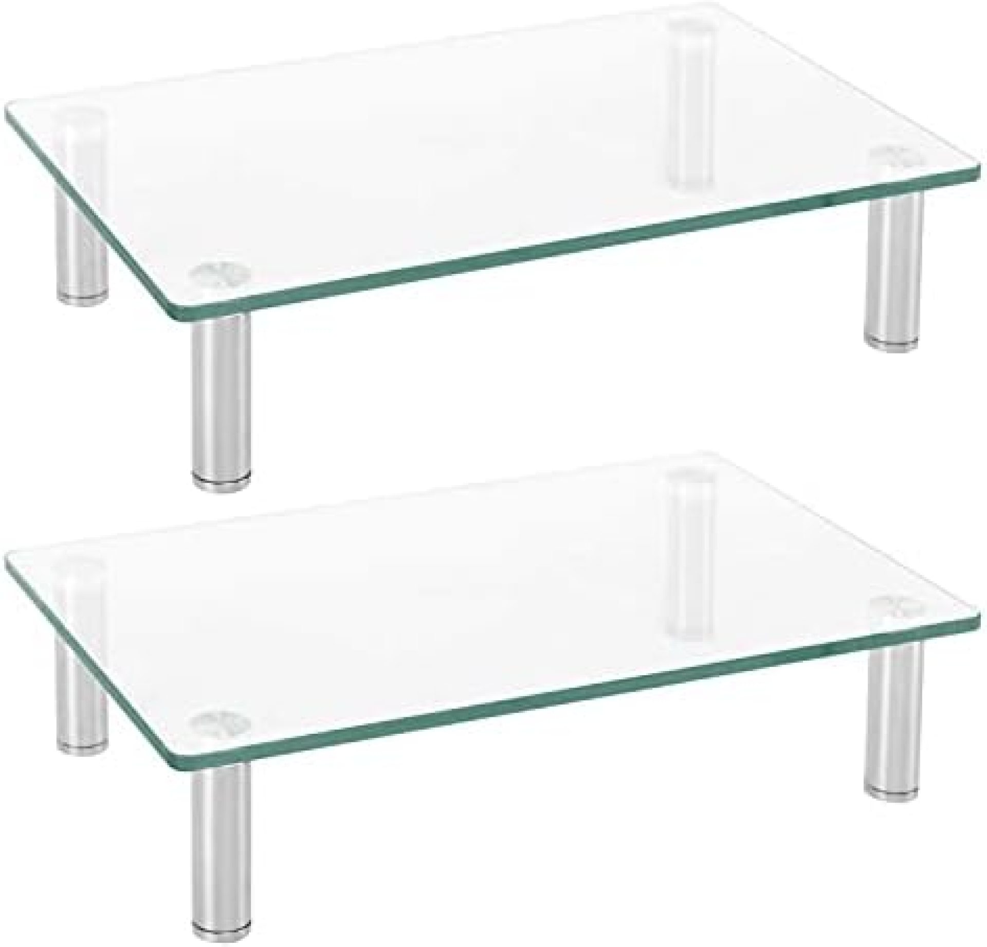 Rfiver Dual Glass Monitor Stand Riser, 2 Pack Height Adjustable Computer Monitor Riser, Clear Monitor Stand for Desk, Create More Storage Space Under for Screens/Laptops/Printers Rfiver Dual Glass Monitor Stand Riser, 2 Pack Height Adjustable Computer Monitor Riser, Clear Monitor Stand for Desk, Create More Storage Space Under for Screens/Laptops/Printers