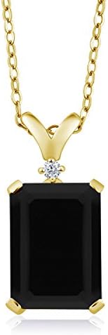 Gem Stone King 18K Yellow Gold Plated Silver Black Onyx and Diamond Women’a Jewelry Pendant Necklace, 14X10MM Emerald Cut, 5.02 Cttw with 18 Inch Chain Gem Stone King 18K Yellow Gold Plated Silver Black Onyx and Diamond Women’a Jewelry Pendant Necklace, 14X10MM Emerald Cut, 5.02 Cttw with 18 Inch Chain