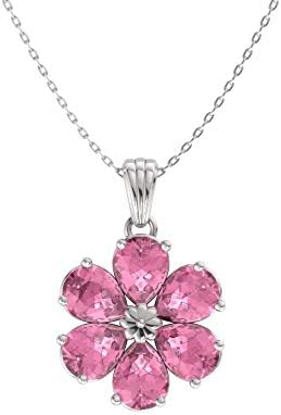 Diamondere Natural and Certified Pear Cut Gemstone Flower Necklace in 14k White Gold | 0.90 Carat Pendant with Chain Diamondere Natural and Certified Pear Cut Gemstone Flower Necklace in 14k White Gold | 0.90 Carat Pendant with Chain