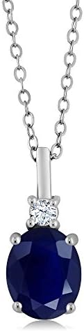 Gem Stone King 925 Sterling Silver Blue Sapphire Pendant Necklace Gemstone Birthstone For Women (2.55 Ctw Oval with 18 Inch Silver Chain) Gem Stone King 925 Sterling Silver Blue Sapphire Pendant Necklace Gemstone Birthstone For Women (2.55 Ctw Oval with 18 Inch Silver Chain)