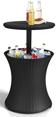 Keter Pacific Cool Bar Outdoor Patio Furniture and Hot Tub Side Table with 7.5 Gallon Beer and Wine Cooler, Dark Grey Keter Pacific Cool Bar Outdoor Patio Furniture and Hot Tub Side Table with 7.5 Gallon Beer and Wine Cooler, Dark Grey