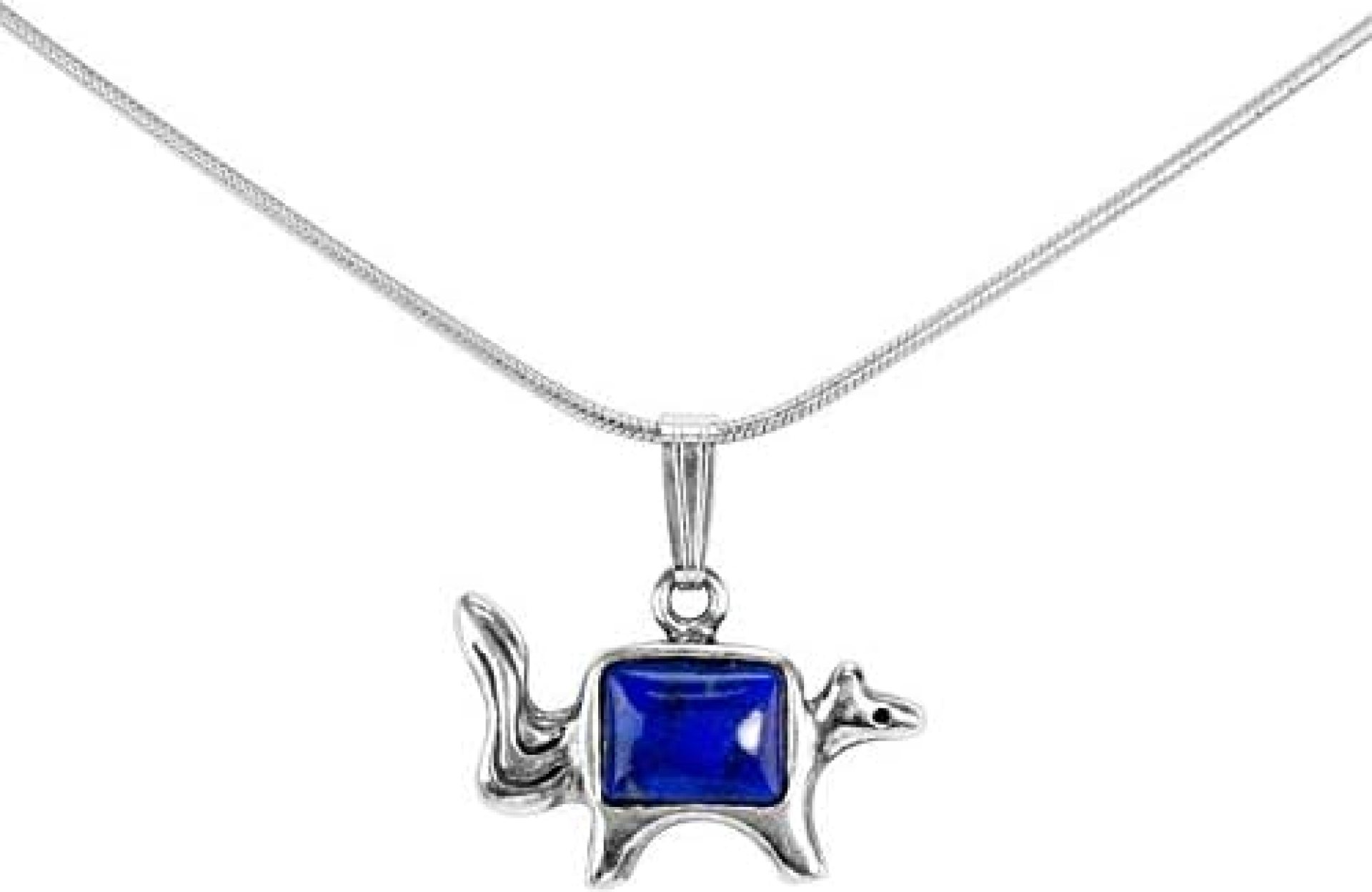 American West Sterling Lapis Gemstone Fox Pendant Snake Chain Necklace 18 inch American West Sterling Lapis Gemstone Fox Pendant Snake Chain Necklace 18 inch