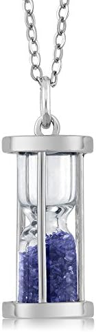 Gem Stone King 925 Sterling Silver Sapphire Dust Hourglass Pendant Necklace 0.75 Cttw Gemstone Birthstone with 18 Inch Silver Chain Gem Stone King 925 Sterling Silver Sapphire Dust Hourglass Pendant Necklace 0.75 Cttw Gemstone Birthstone with 18 Inch Silver Chain