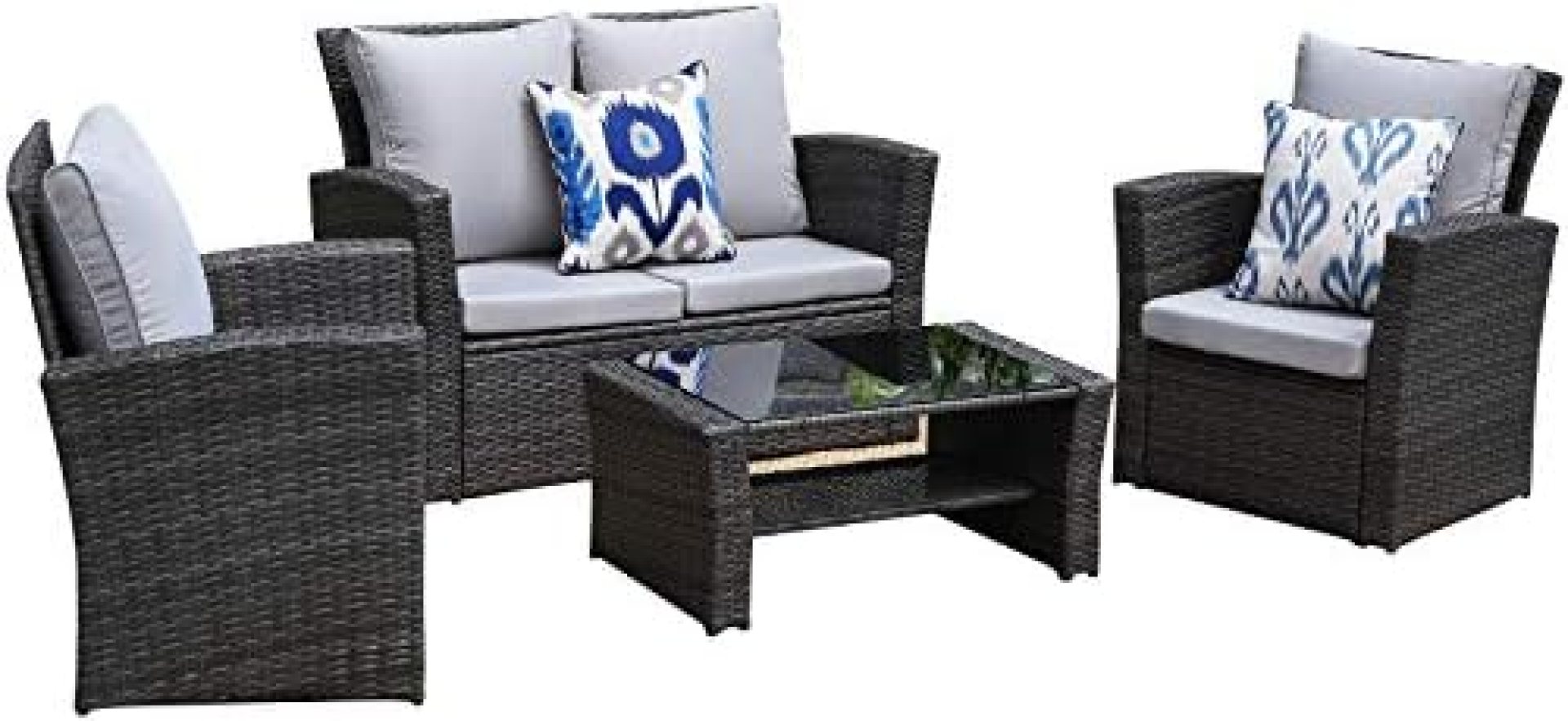 Wisteria Lane Outdoor Patio Furniture Set,5 Piece Conversation Set Wicker Sectional Sofa Couch Rattan Chair Table,Gray Wisteria Lane Outdoor Patio Furniture Set,5 Piece Conversation Set Wicker Sectional Sofa Couch Rattan Chair Table,Gray