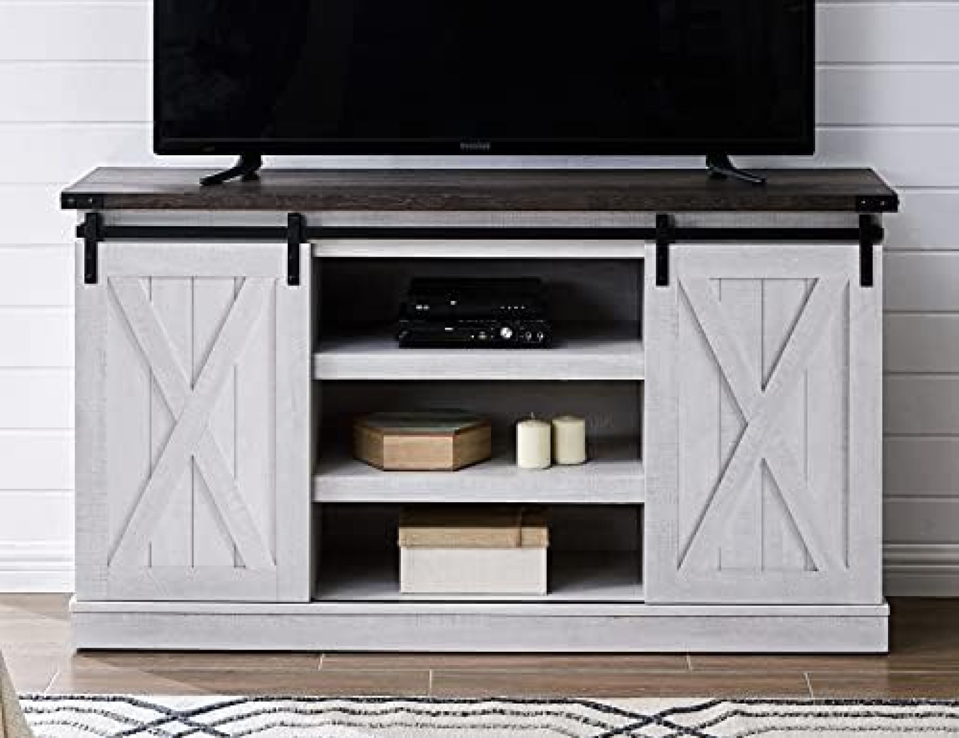 EDYO LIVING Farmhouse Sliding Barn Door TV Stand for TV up to 65 Inch Flat Screen Media Console Table Storage Cabinet Wood Entertainment Center Sturdy Ranch Rustic Style (Gray Wash) EDYO LIVING Farmhouse Sliding Barn Door TV Stand for TV up to 65 Inch Flat Screen Media Console Table Storage Cabinet Wood Entertainment Center Sturdy Ranch Rustic Style (Gray Wash)