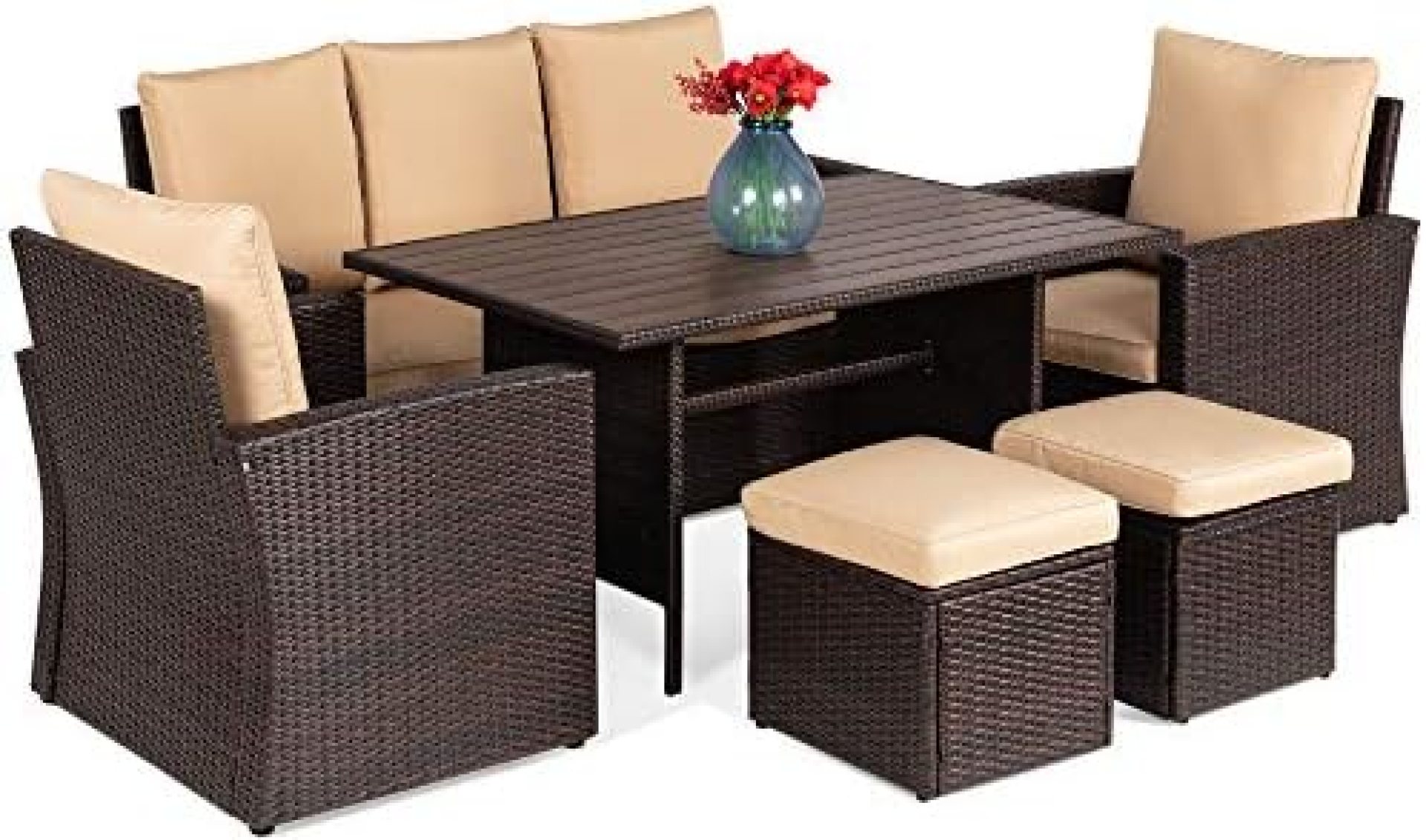 Best Choice Products 7-Seater Conversation Wicker Sofa Dining Table, Outdoor Patio Furniture Set w/Modular 6 Pieces, Cushions, Protective Cover Included – Brown/Beige Best Choice Products 7-Seater Conversation Wicker Sofa Dining Table, Outdoor Patio Furniture Set w/Modular 6 Pieces, Cushions, Protective Cover Included – Brown/Beige