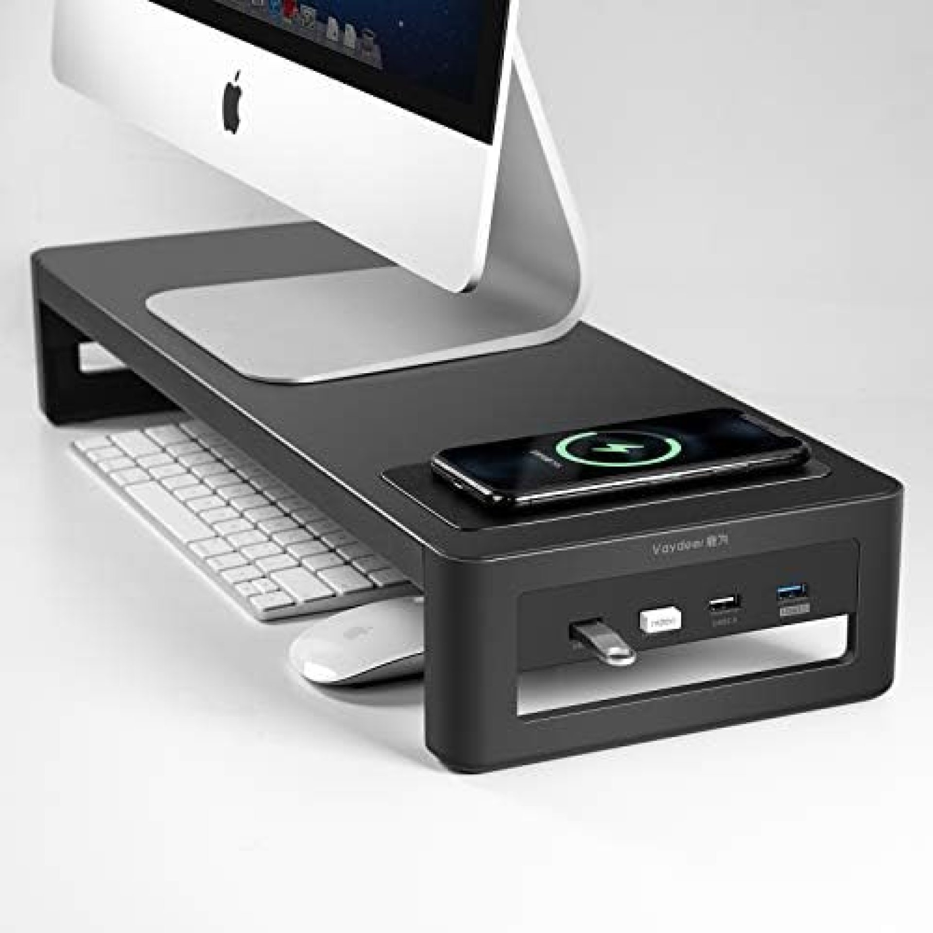 VAYDEER Monitor Stand Riser with Wireless Charger and USB3.0 Hub Support Data Transfer and Extra Storage Steel Desk Organizer for Laptop Computer Up to 27 inches and 66 pounds VAYDEER Monitor Stand Riser with Wireless Charger and USB3.0 Hub Support Data Transfer and Extra Storage Steel Desk Organizer for Laptop Computer Up to 27 inches and 66 pounds