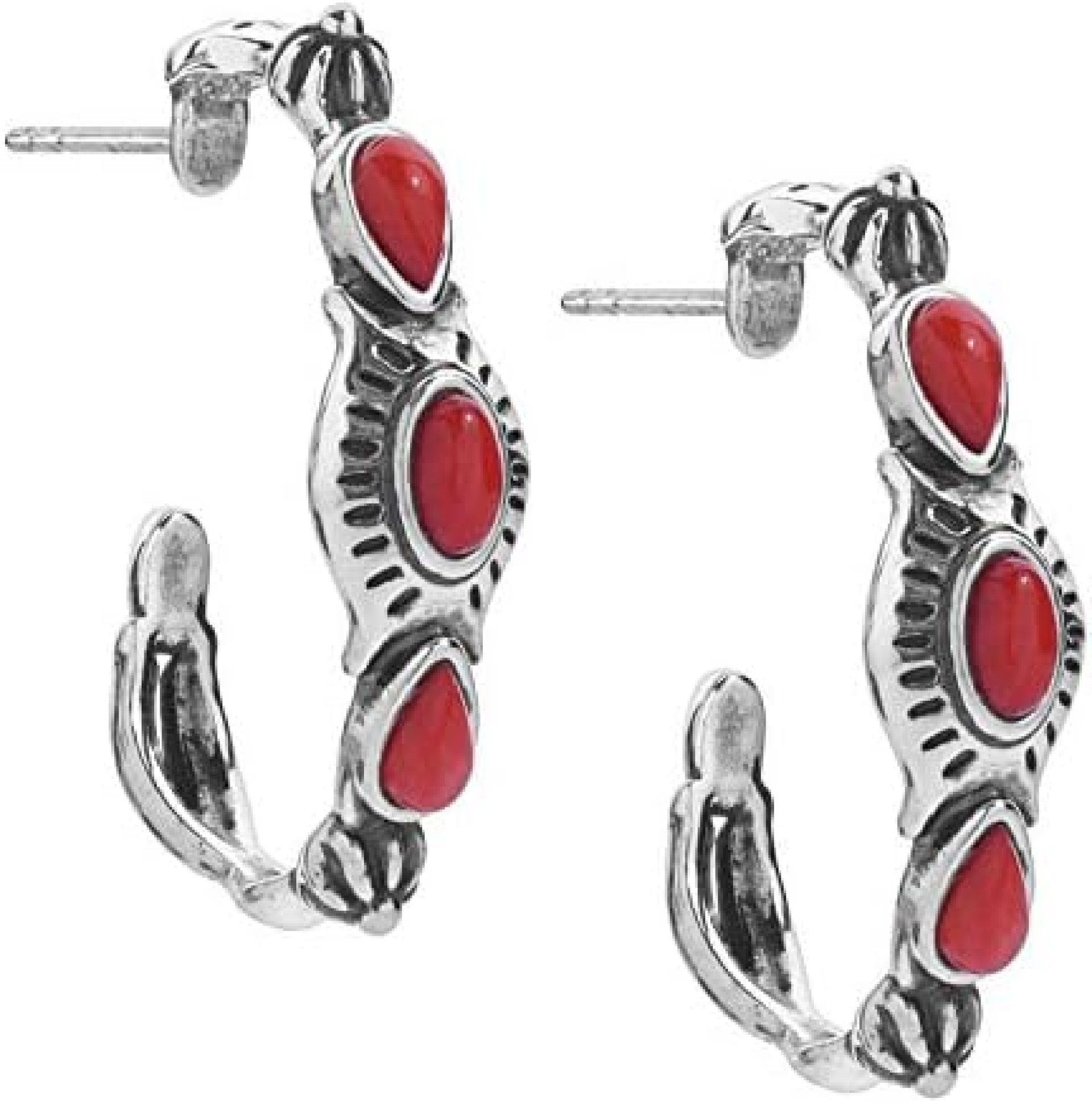 American West Sterling Silver Choice of Gemstone Color Hoop Earrings American West Sterling Silver Choice of Gemstone Color Hoop Earrings