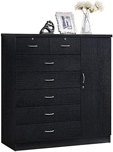 Pemberly Row Tall 7 Drawer Chest with 2 Locking Drawers and Garment Rod or Extra Storage in Black Pemberly Row Tall 7 Drawer Chest with 2 Locking Drawers and Garment Rod or Extra Storage in Black