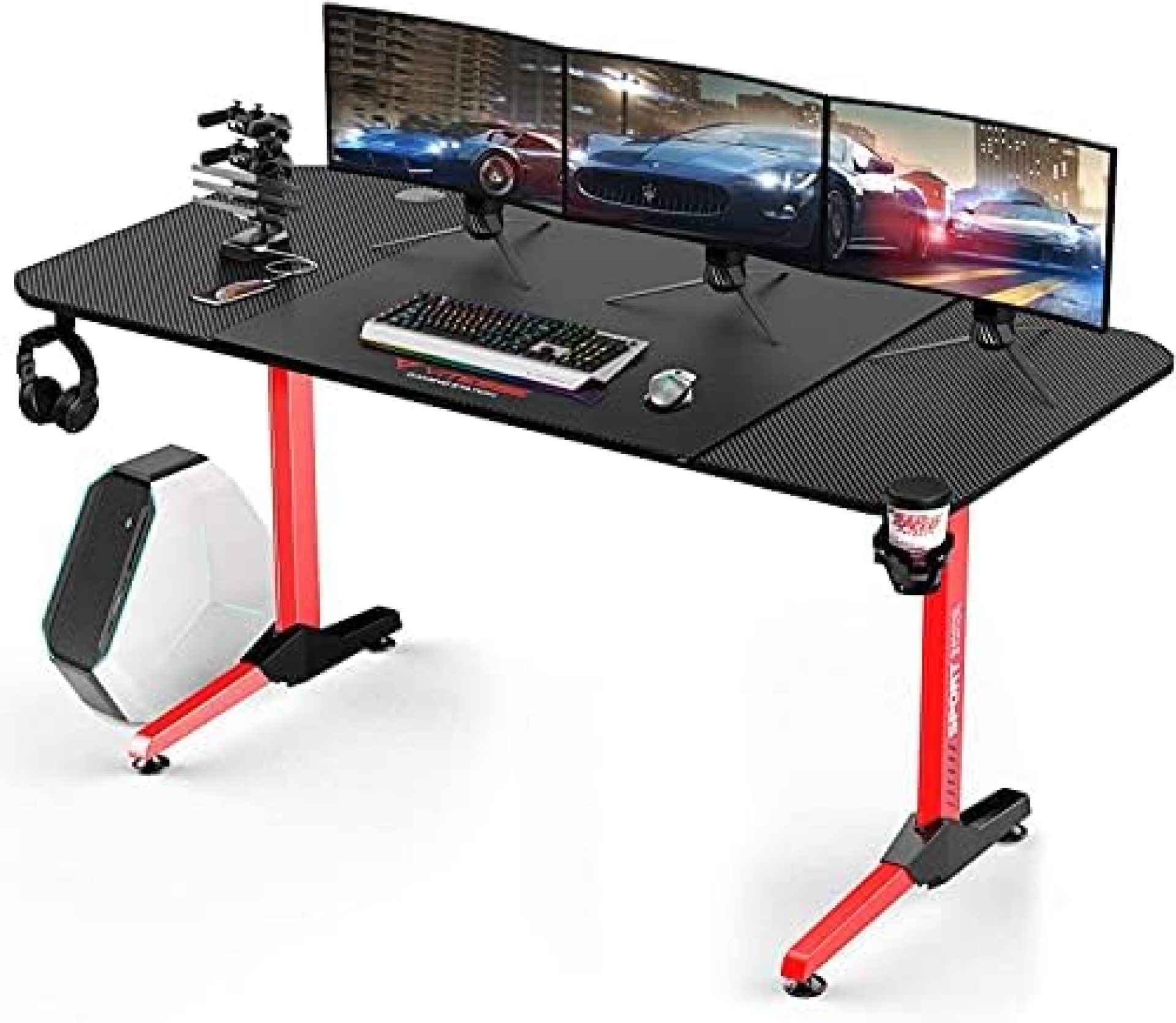 Vitesse 63 inch Gaming Desk, Gaming Computer Desk, PC Gaming Table, T Shaped Racing Style Professional Gamer Game Station with Free Mouse pad, USB Gaming Handle Rack, Cup Holder and Headphone Hook Vitesse 63 inch Gaming Desk, Gaming Computer Desk, PC Gaming Table, T Shaped Racing Style Professional Gamer Game Station with Free Mouse pad, USB Gaming Handle Rack, Cup Holder and Headphone Hook