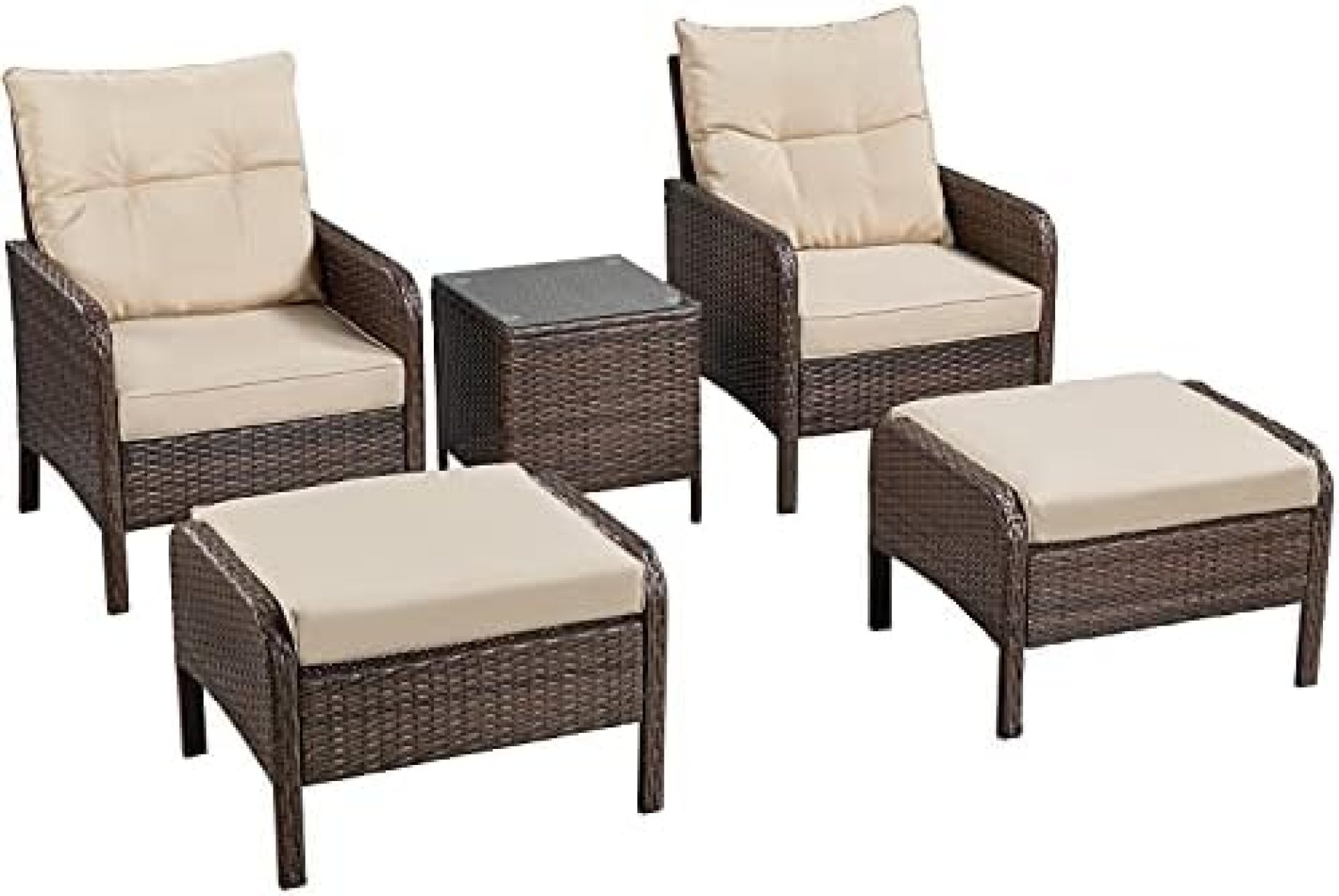 YAHEETECH 5pcs Patio Wicker Furniture Set, Outdoor Conversation Set Cushioned Sofa w/Ottomans and Coffee Table for Porch, Pool Balcony, Lawn YAHEETECH 5pcs Patio Wicker Furniture Set, Outdoor Conversation Set Cushioned Sofa w/Ottomans and Coffee Table for Porch, Pool Balcony, Lawn
