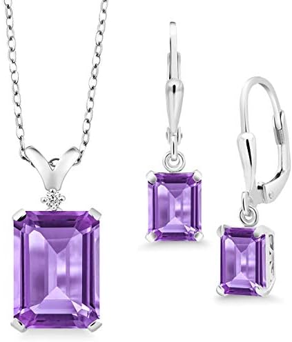 Gem Stone King 925 Sterling Silver Purple Amethyst Pendant Earrings Set For Women (9.27 Ct Emerald Cut with 18 Inch Chain) Gem Stone King 925 Sterling Silver Purple Amethyst Pendant Earrings Set For Women (9.27 Ct Emerald Cut with 18 Inch Chain)