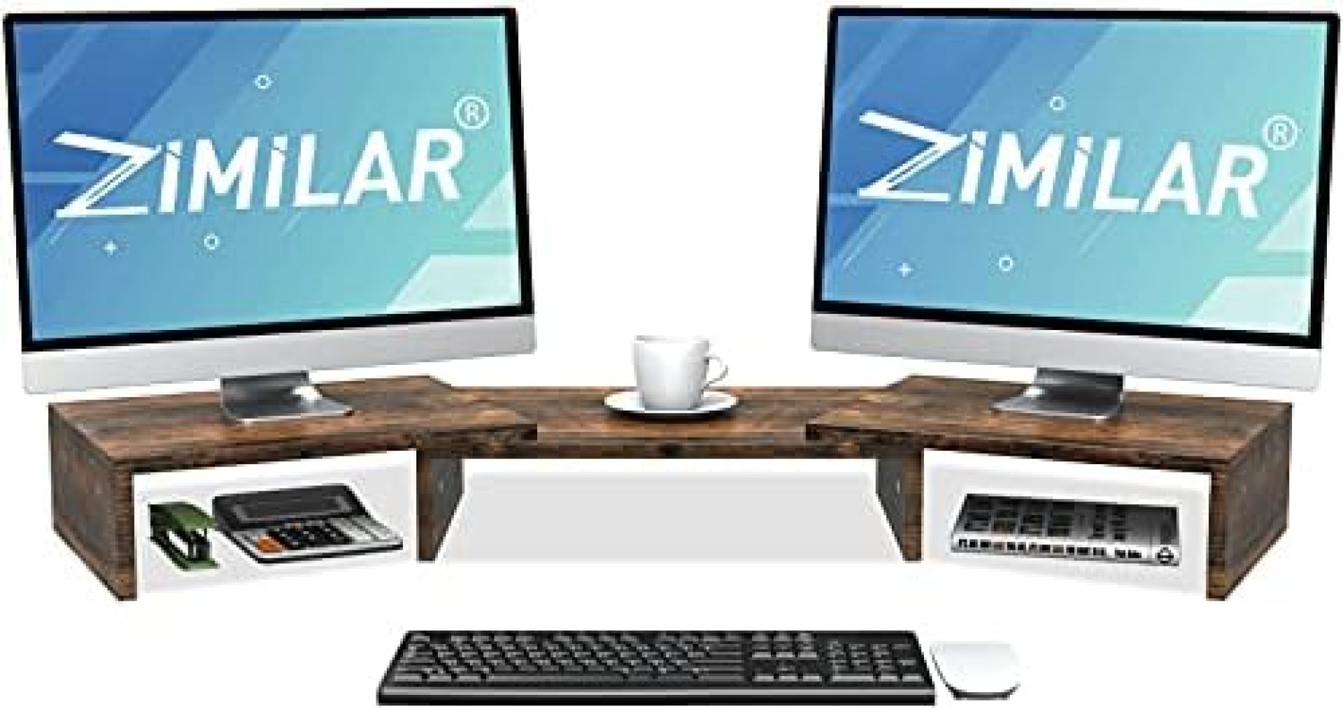 Zimilar Dual Monitor Stand Riser-3 Shelf Computer Monitor Riser with Adjustable Length and Angle, Premium Wood Monitor Stand for Screen, Laptop, Desktop, Stand Riser with Storage Space for Office Desk Zimilar Dual Monitor Stand Riser-3 Shelf Computer Monitor Riser with Adjustable Length and Angle, Premium Wood Monitor Stand for Screen, Laptop, Desktop, Stand Riser with Storage Space for Office Desk
