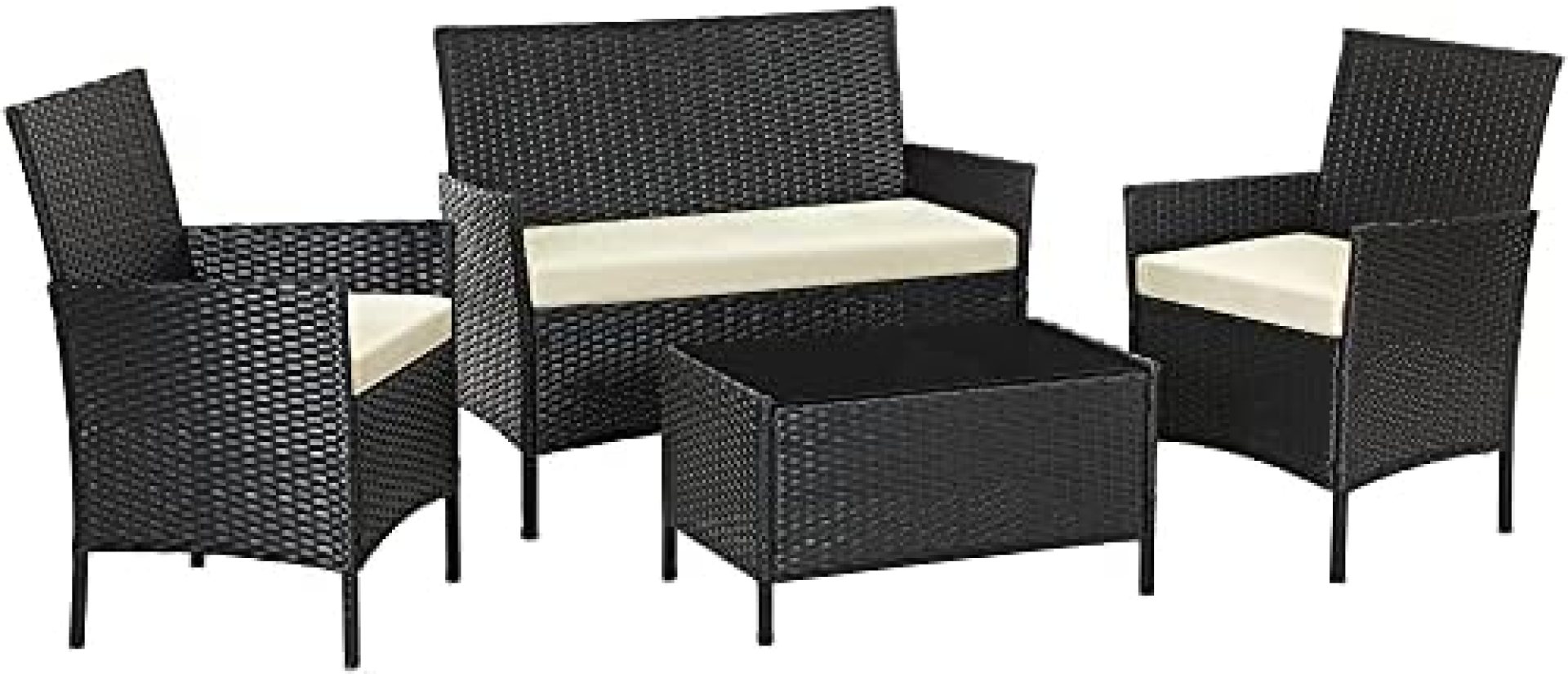 SONGMICS Patio Furniture Set, PE Wicker Outdoor Furniture, for Porch Deck Backyard Outside Use, Black and Beige UGGF002B01 SONGMICS Patio Furniture Set, PE Wicker Outdoor Furniture, for Porch Deck Backyard Outside Use, Black and Beige UGGF002B01