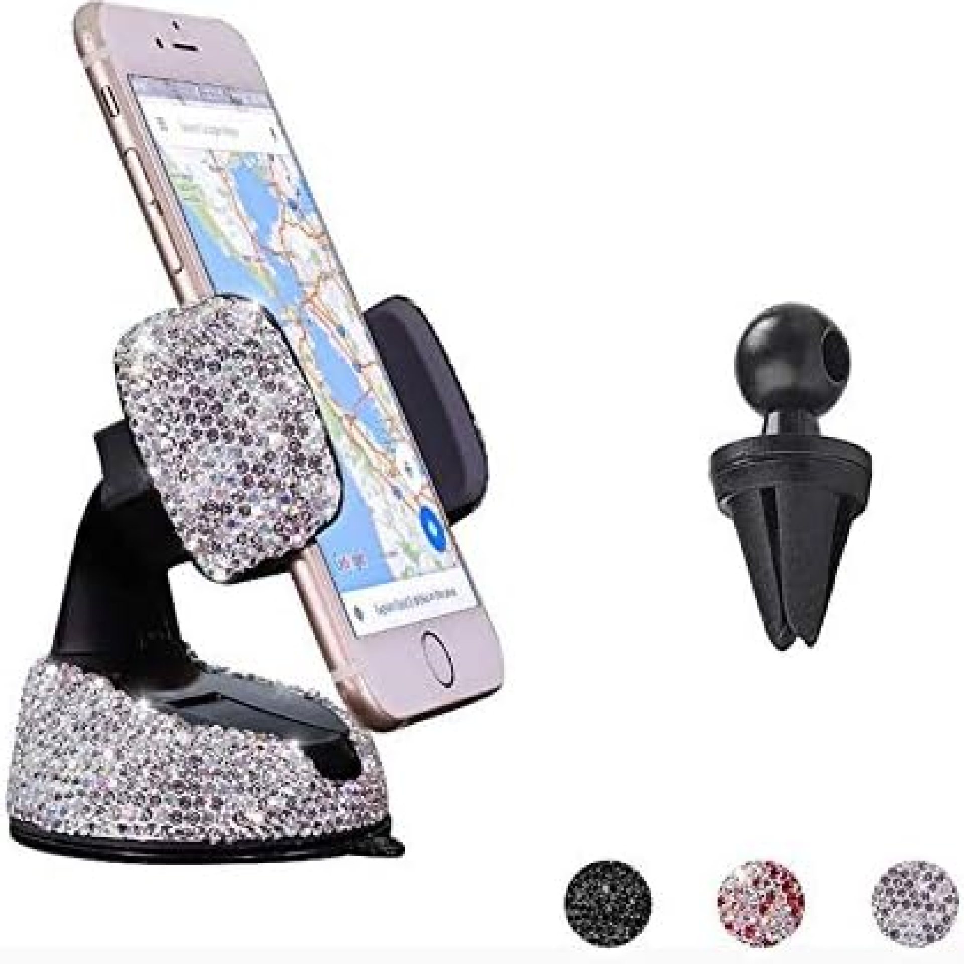 Bling Car Phone Holder, 360°Adjustable Crystal Auto Phone Mount Universal Rhinestone Car Stand Phone Holder Car Accessories for Windshield Dashboard and Air Outlet (White) Bling Car Phone Holder, 360°Adjustable Crystal Auto Phone Mount Universal Rhinestone Car Stand Phone Holder Car Accessories for Windshield Dashboard and Air Outlet (White)