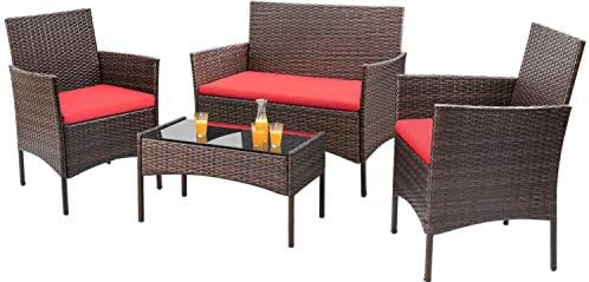 Homall 4 Pieces Outdoor Patio Furniture Sets Rattan Chair Wicker Set, Outdoor Indoor Use Backyard Porch Garden Poolside Balcony Furniture Sets (Red) Homall 4 Pieces Outdoor Patio Furniture Sets Rattan Chair Wicker Set, Outdoor Indoor Use Backyard Porch Garden Poolside Balcony Furniture Sets (Red)